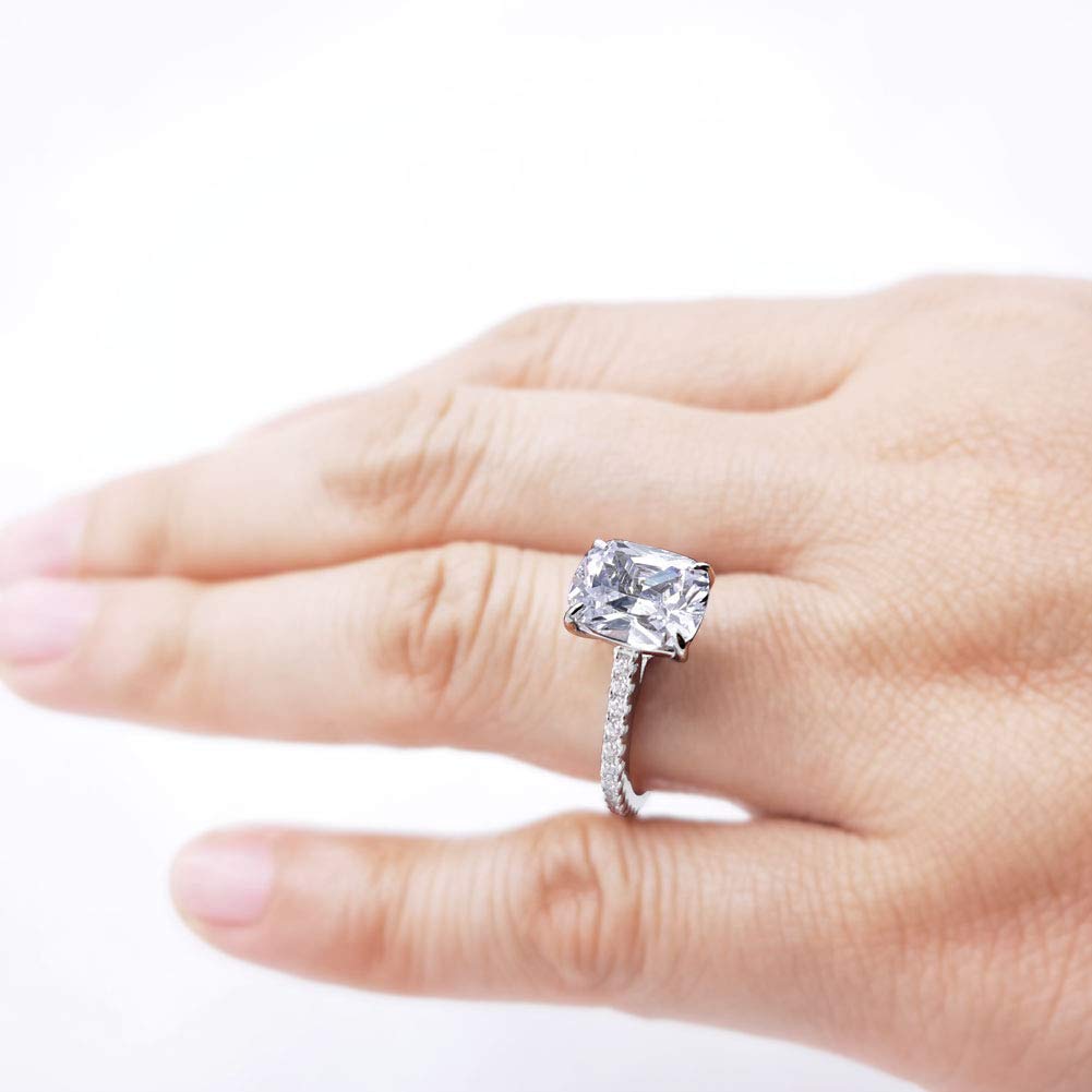 3ct Cushion Cut Cubic Zirconia Engagement Ring - Platinum Plated Sterling Silver Wedding Band for Women | Perfect for Proposals, Anniversaries & Bridal Jewelry
