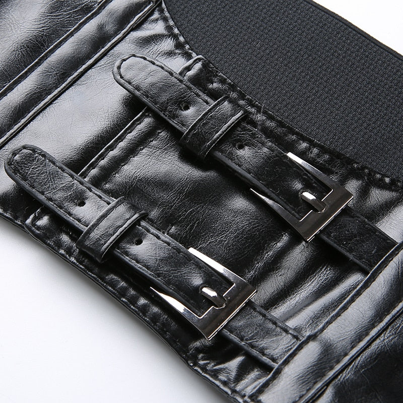 Black Punk Leather Crop Top for Women - Adjustable Spaghetti Strap Sexy Streetwear Vest | Perfect for Summer Outfits, Music Festivals & Night Out Clubbing
