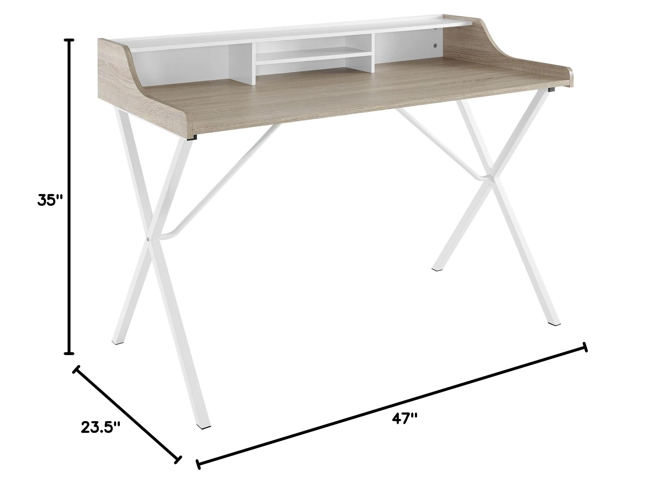 Modway Bin Contemporary Modern Writing Desk with Storage Cubbies - Solid Oak Wood Home Office Desk for Small Spaces, Study & Workstation