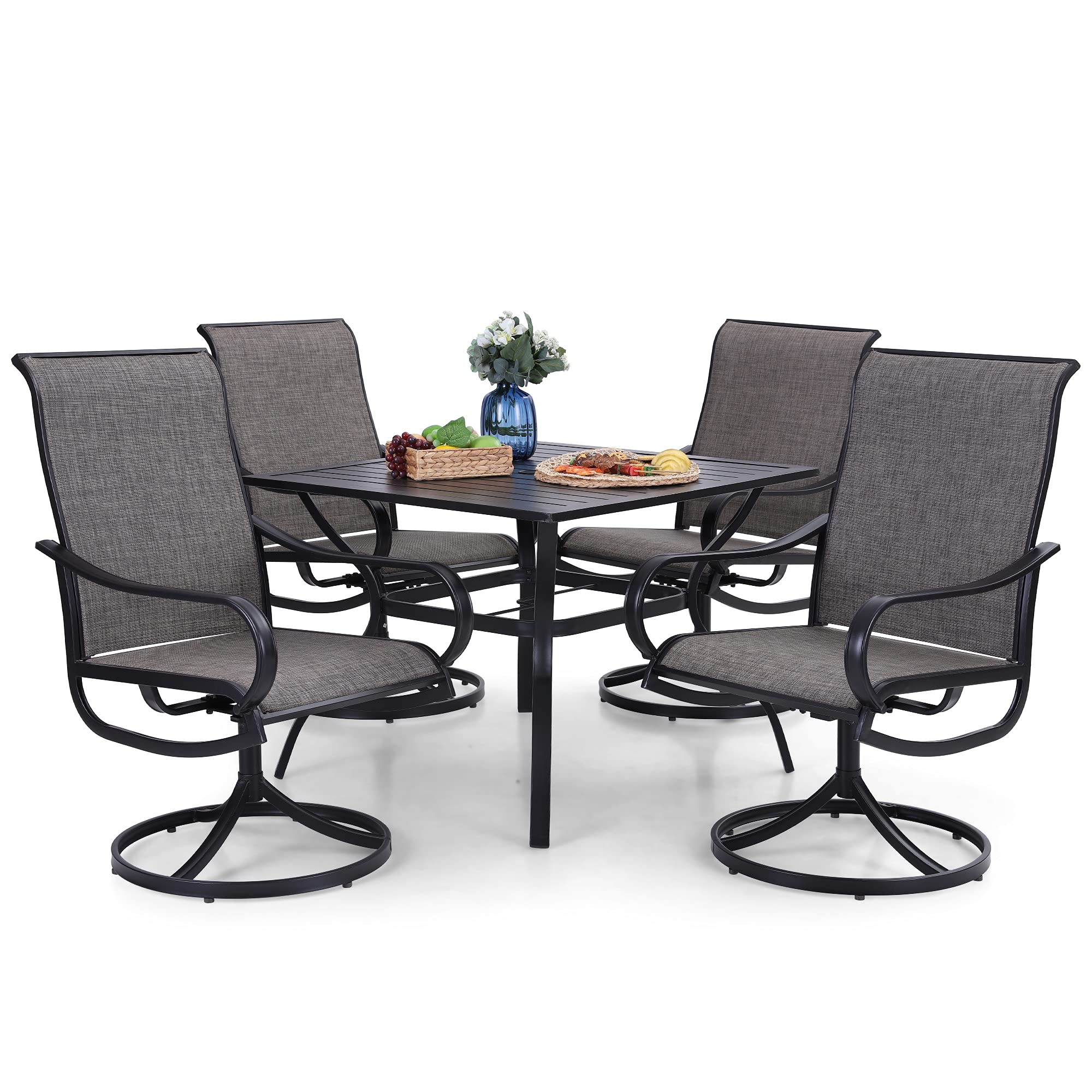 PHI VILLA 5-Piece Outdoor Patio Dining Set with 4 Swivel Chairs & 1 Metal Table - All-Weather Garden Furniture for Deck, Lawn, Backyard - Perfect for Family BBQs, Outdoor Entertaining & Relaxing