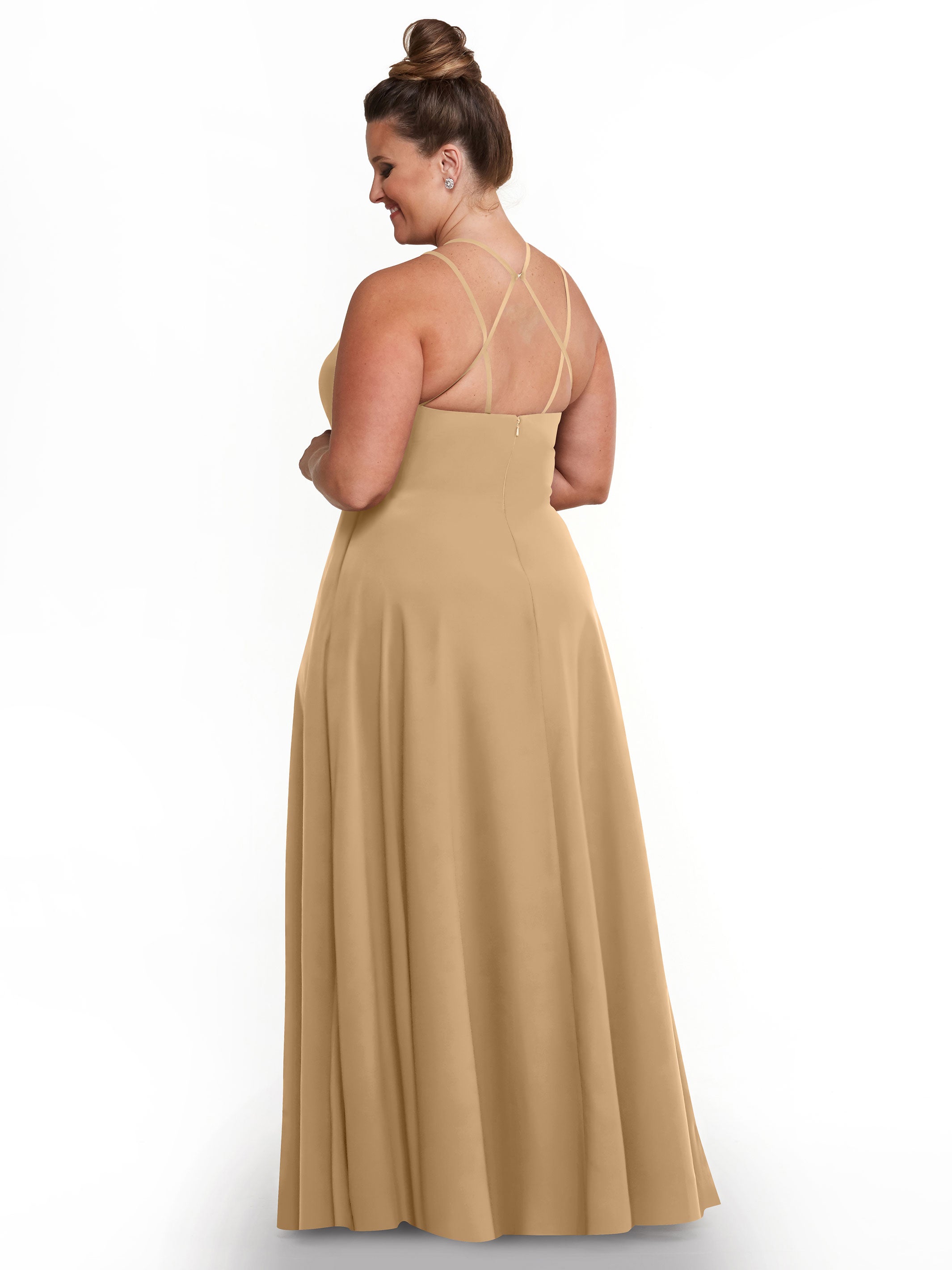 Elegant 83006 Stretch Chiffon A-Line Bridesmaid Dress with Halter Neckline - Perfect for Weddings, Formal Events & Special Occasions