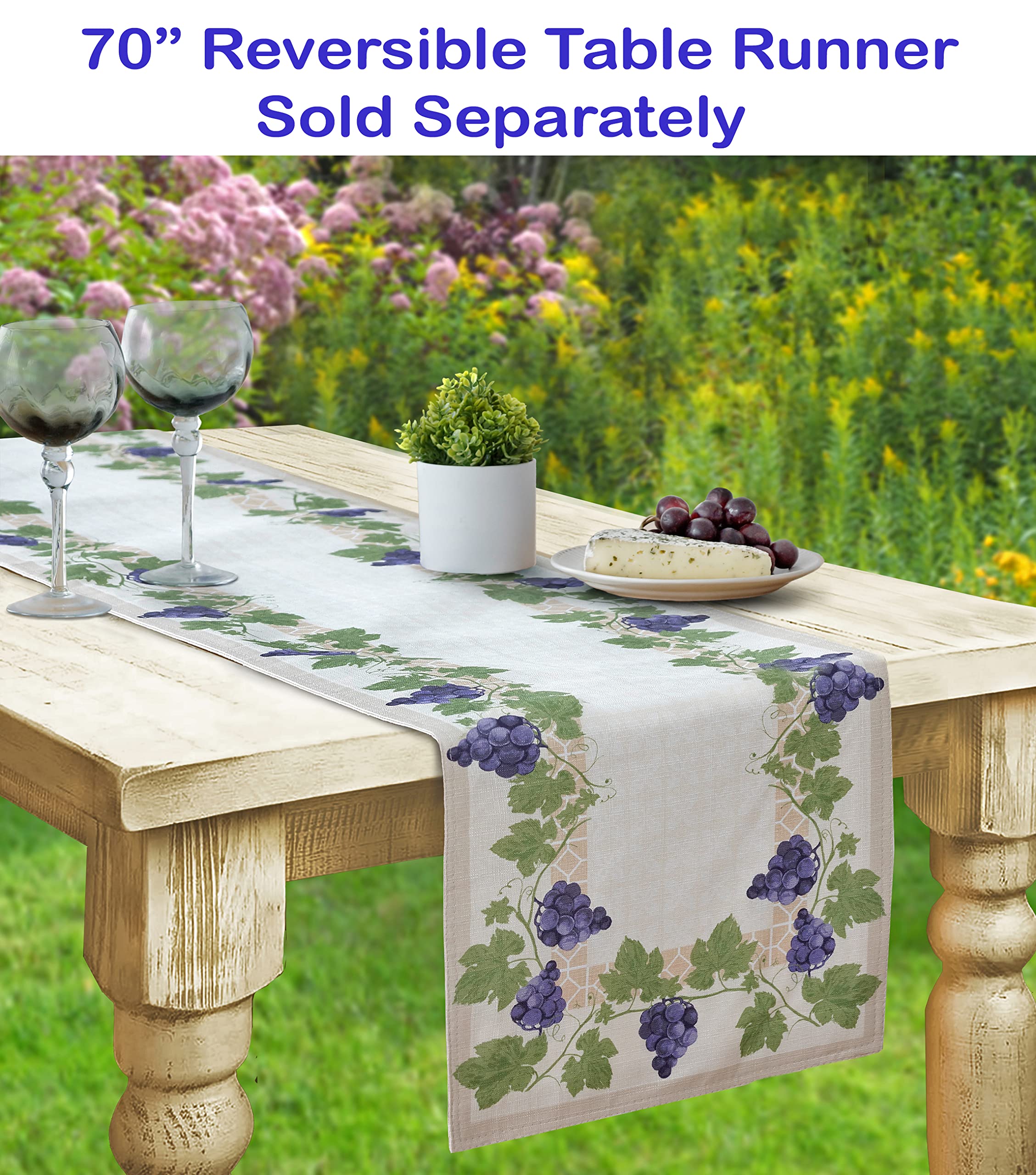 Set of 4 Rectangle Fabric Placemats - Provence Bordeaux Wine Theme with Grapevine Border | Stain & Water Resistant for Indoor/Outdoor Use | Perfect for Dining Tables, Picnics, and Entertaining