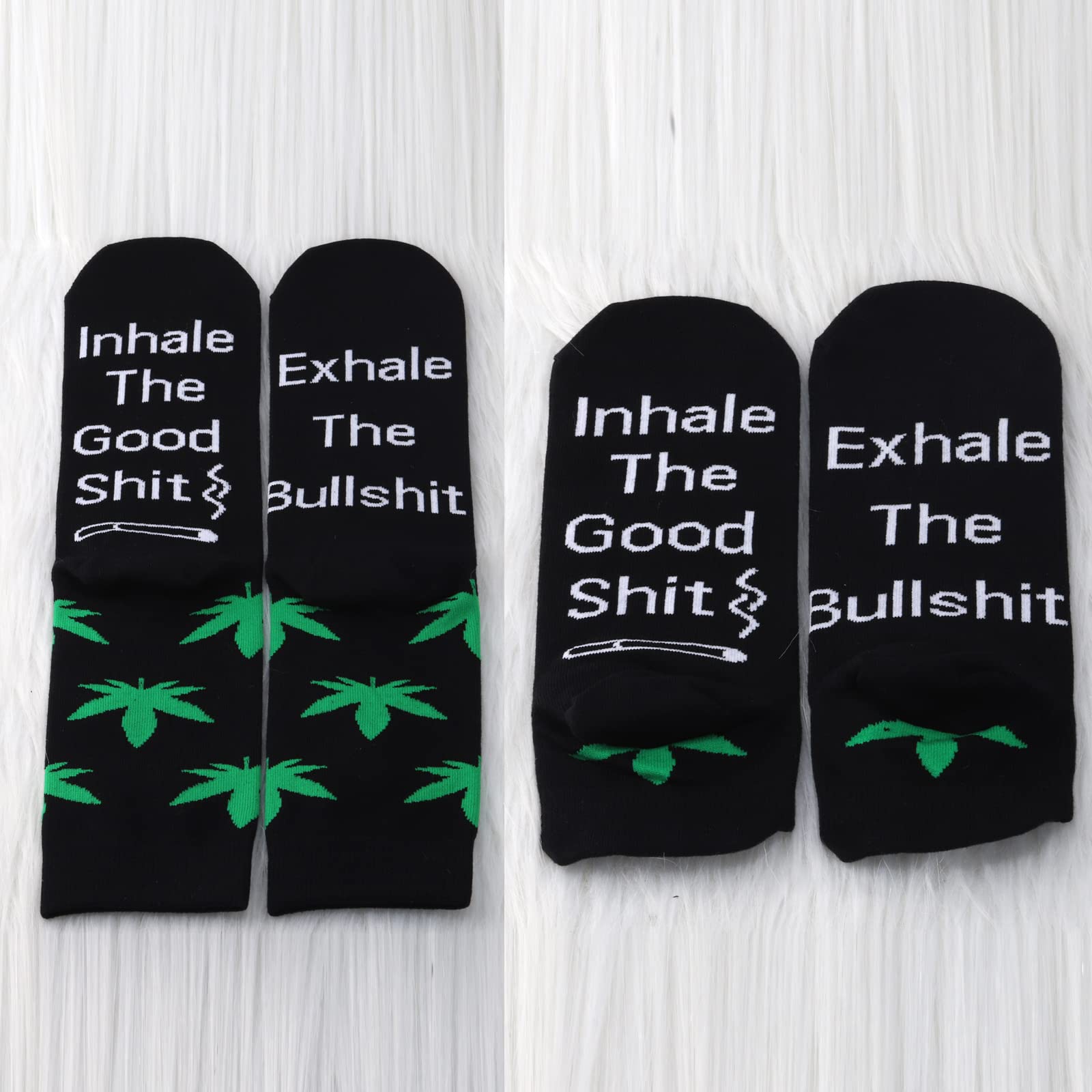 MBMSO Marijuana Weed Socks 2 Pairs - Funny Stoner Socks with 'Inhale the Good Shit Exhale the Bullshit' Design - Perfect Cannabis Gifts for 420 Lovers - Great for Parties, Festivals & Relaxing at Home