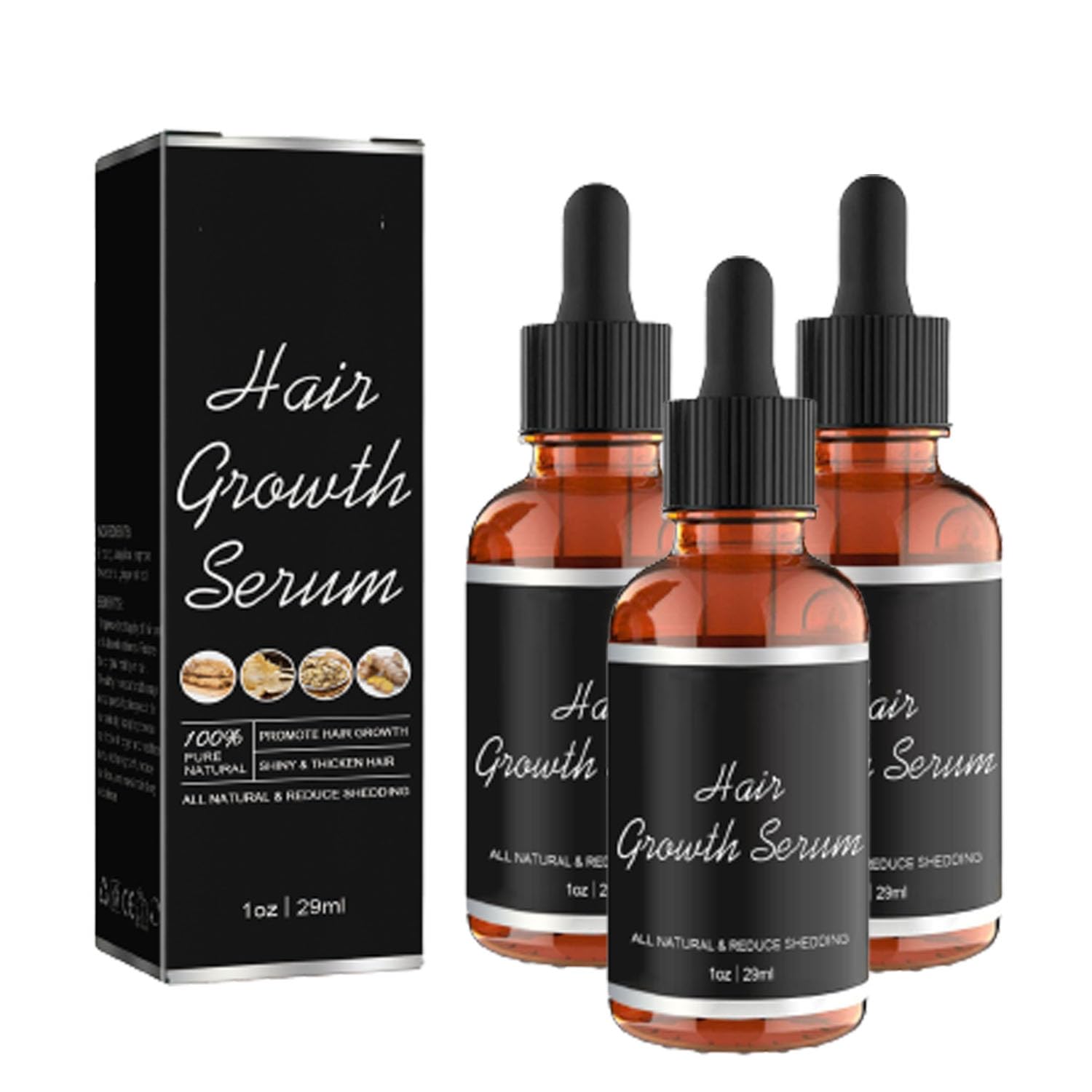 Renora Hair Growth Serum for Black Women - 29ml Anti Hair Loss Treatment, Nourishes Dry & Damaged Hair, Promotes Thicker & Healthier Locks (3 Pack) - Perfect for Daily Scalp Care & Natural Hair Regrowth Routine