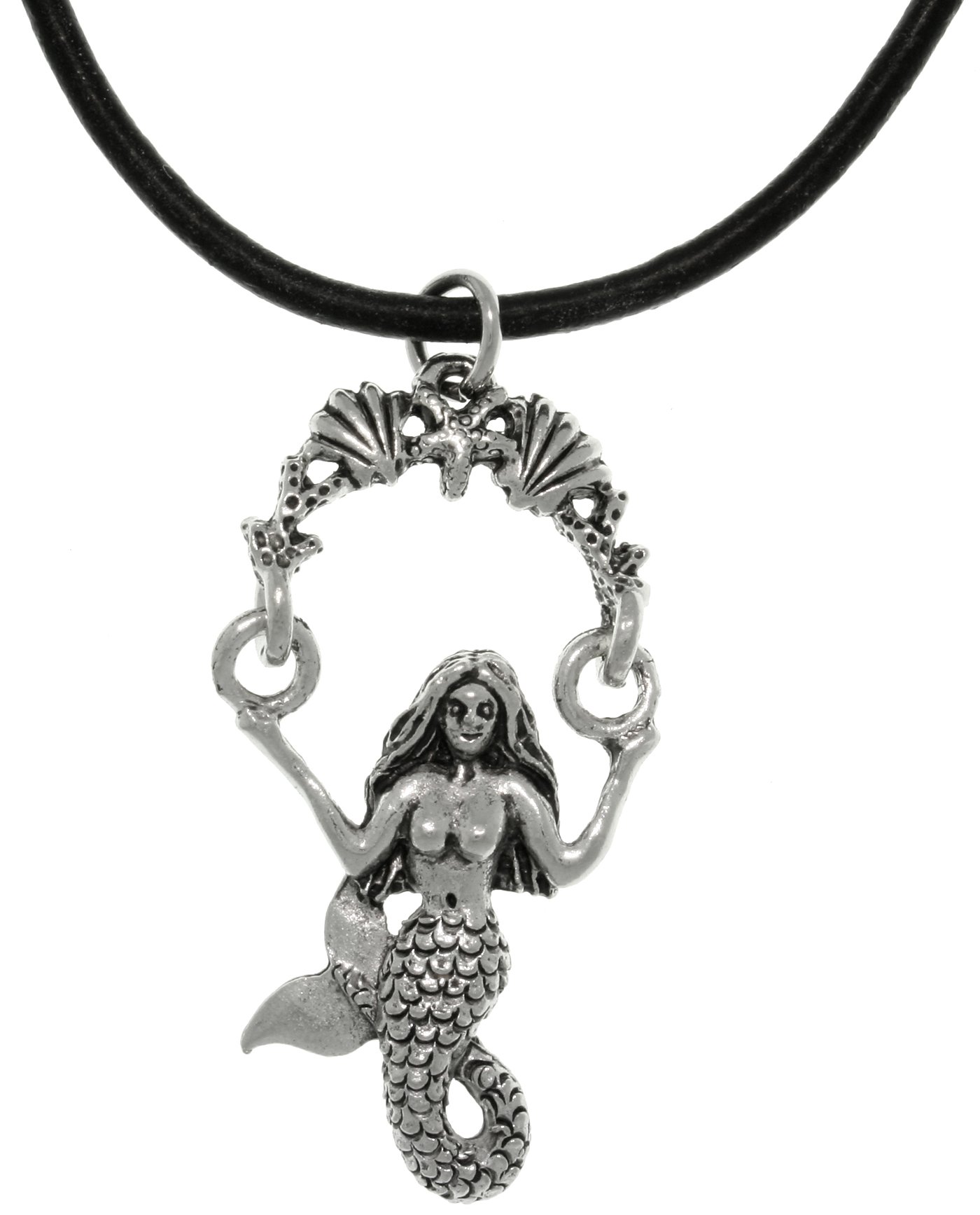 Stunning Ocean Mermaid on Swing Pewter Pendant Necklace with Black Leather Cord - Perfect for Beach Parties, Mermaid-Themed Events & Unique Gift Giving