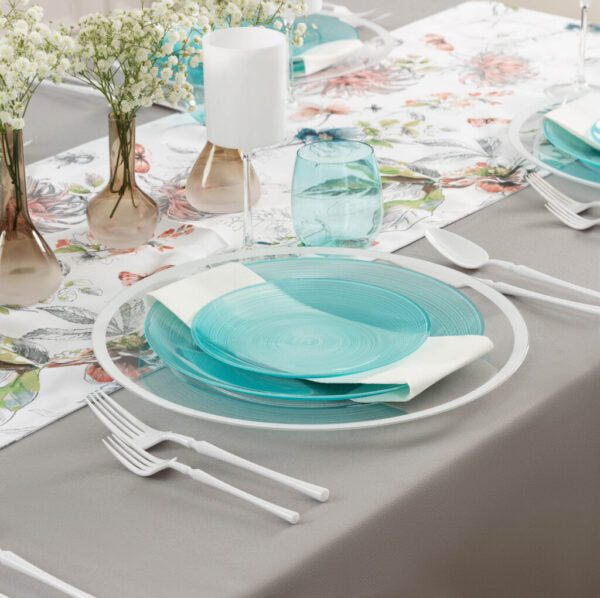 32-Pack Clear Round Plastic Dinnerware Set for 16 Guests - Crystal Design - Perfect for Parties, Weddings, and Outdoor Events