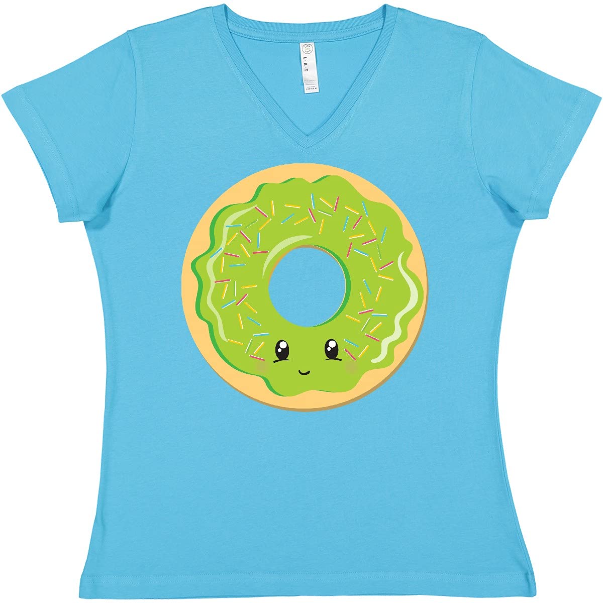 Inktastic Green Donut Women's V-Neck T-Shirt - Cute & Comfortable Cotton Tee for Casual Wear, Donut Lovers, Funny Graphic Tops - Perfect for Everyday Outfits, Gifts & Donut-Themed Parties