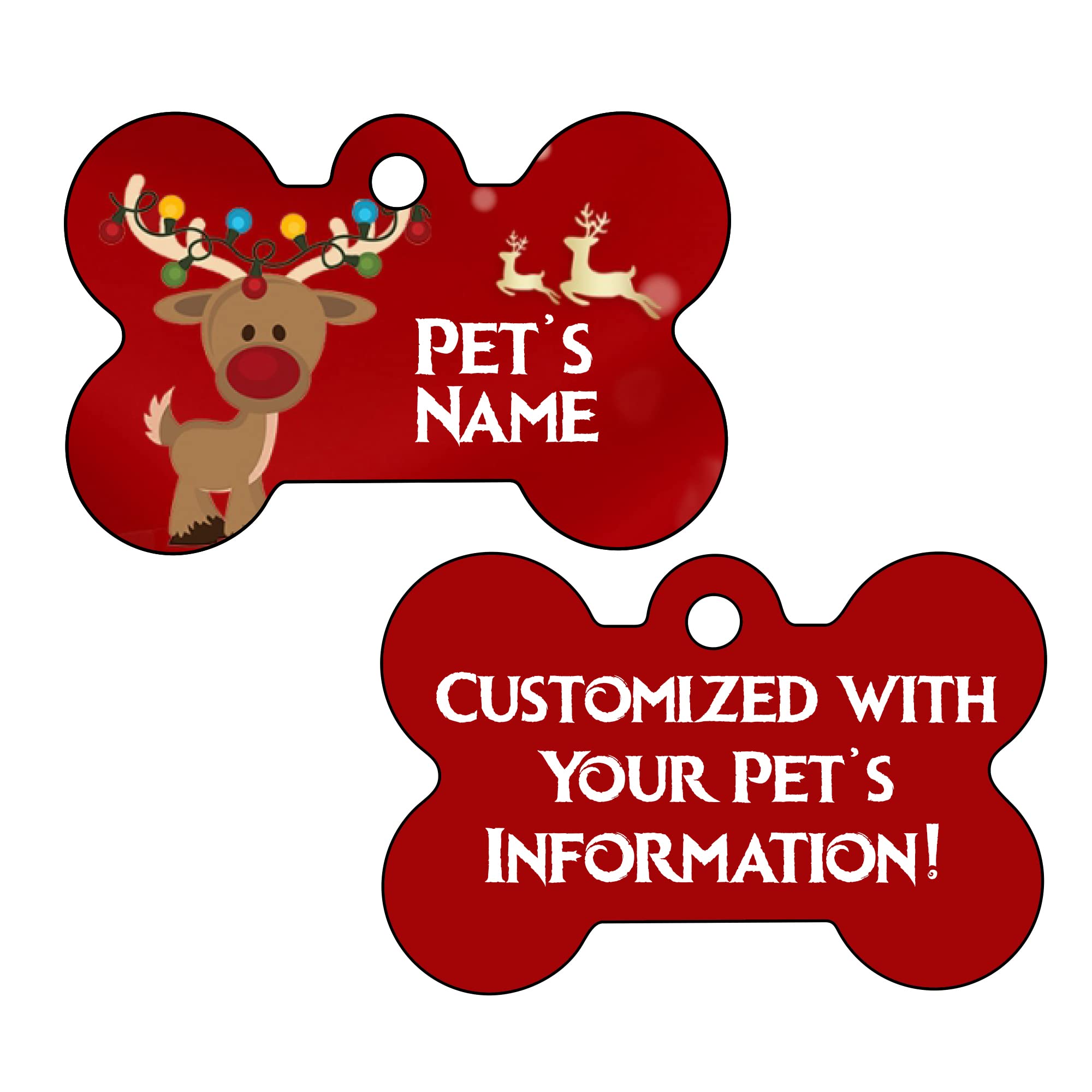 Personalized Christmas Pet ID Dog Tags - Cute Reindeer Design for Dogs & Cats | Perfect Holiday Gift for Pet Lovers
