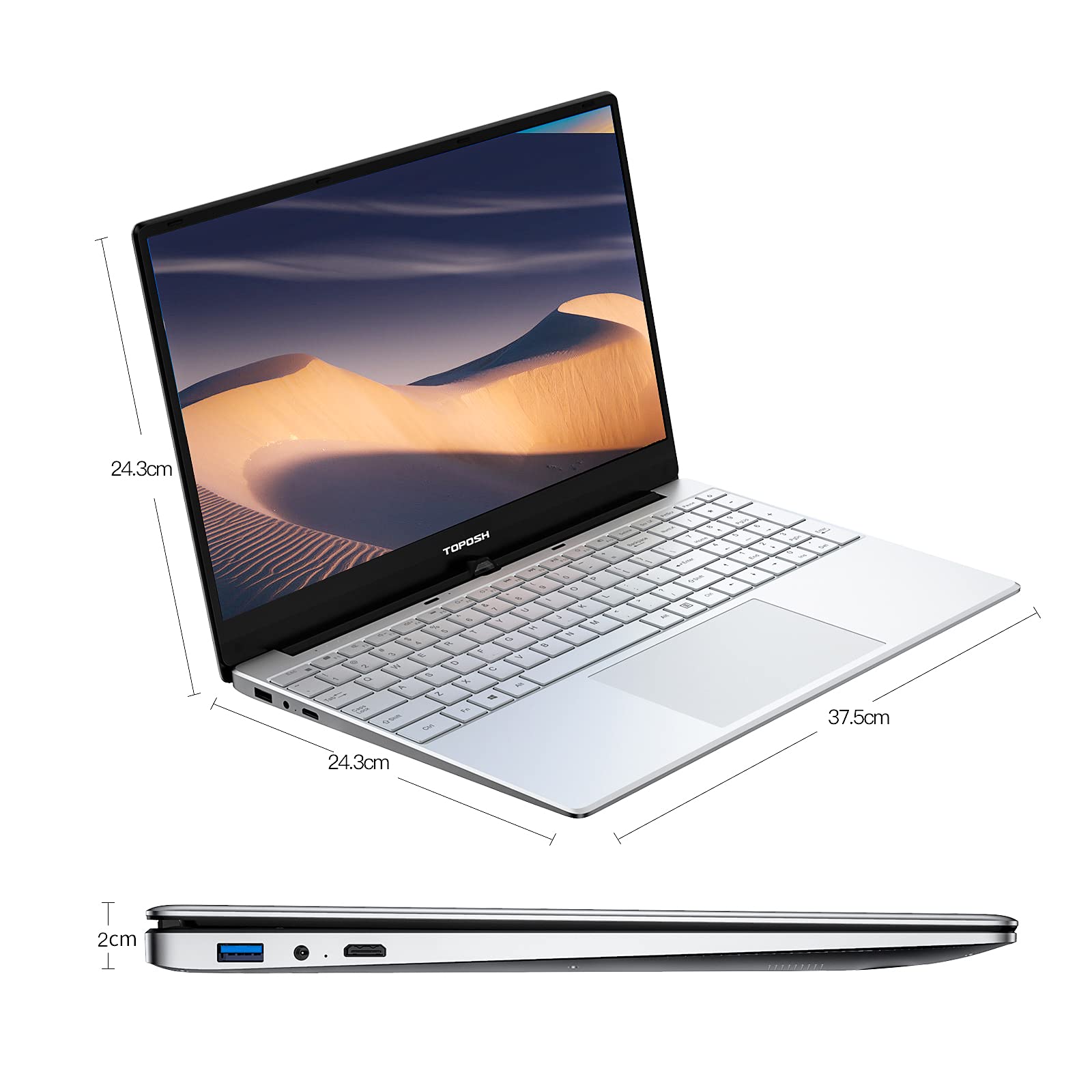 Windows 10 Laptop 15.6 Inch Notebook - 8GB RAM 256GB SSD, Intel Celeron 5205U Dual Core Processor with Backlit Keyboard | WiFi Bluetooth | Business & Home Use | Portable Silver PC for Work, Study & Entertainment