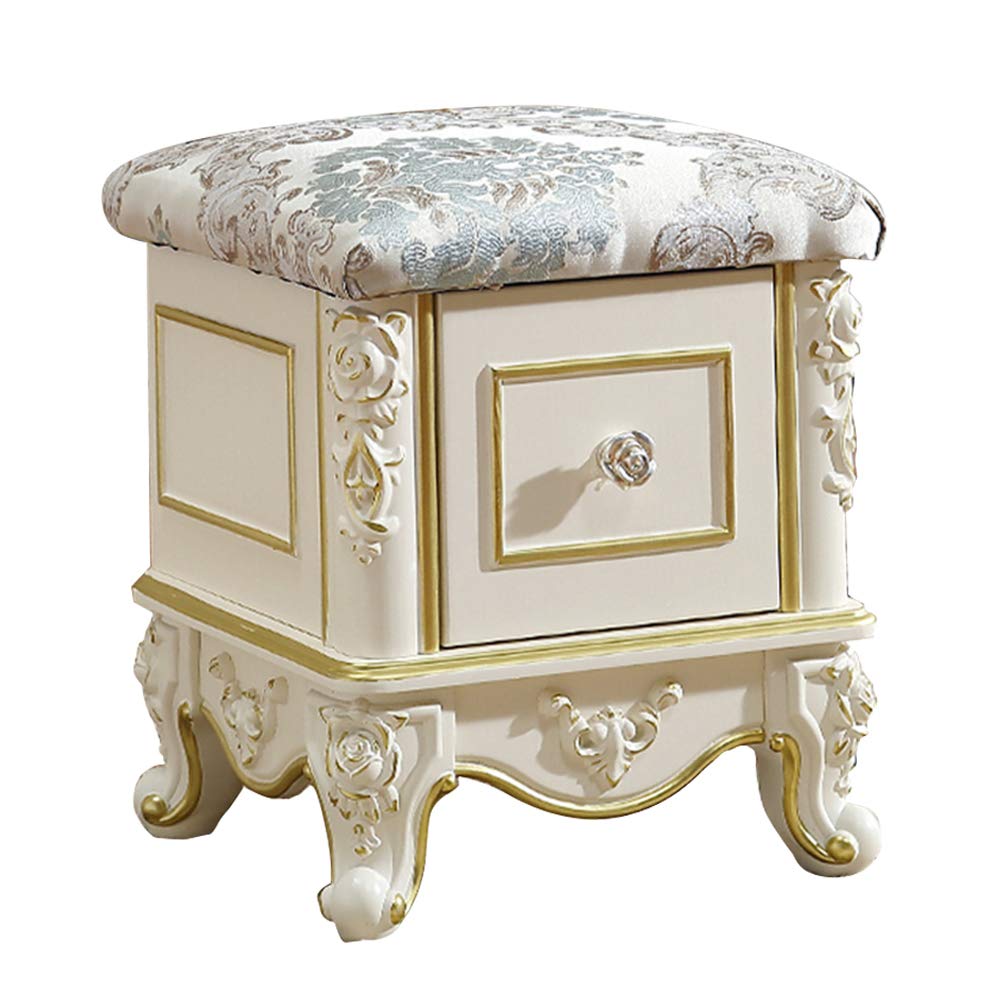 Multifunctional Vanity Bench with Storage Drawer - Shoe Bench, Makeup Stool & Coffee Table Stool - Wooden Top with Resin Legs for Dressing Room, Living Room & Bedroom - Perfect for Organizing Shoes, Storing Accessories & Extra Seating