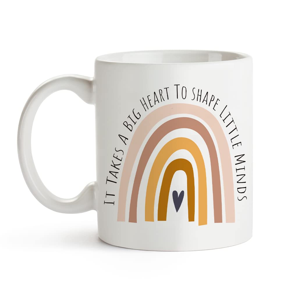 Fatbaby Teacher Appreciation Coffee Mug - 'It Takes A Big Heart To Shape Little Minds' Inspirational 11oz Tea Cup - Perfect Teacher's Day Gift, End of Year Present & Classroom Appreciation - Great for Coffee, Tea or Hot Chocolate