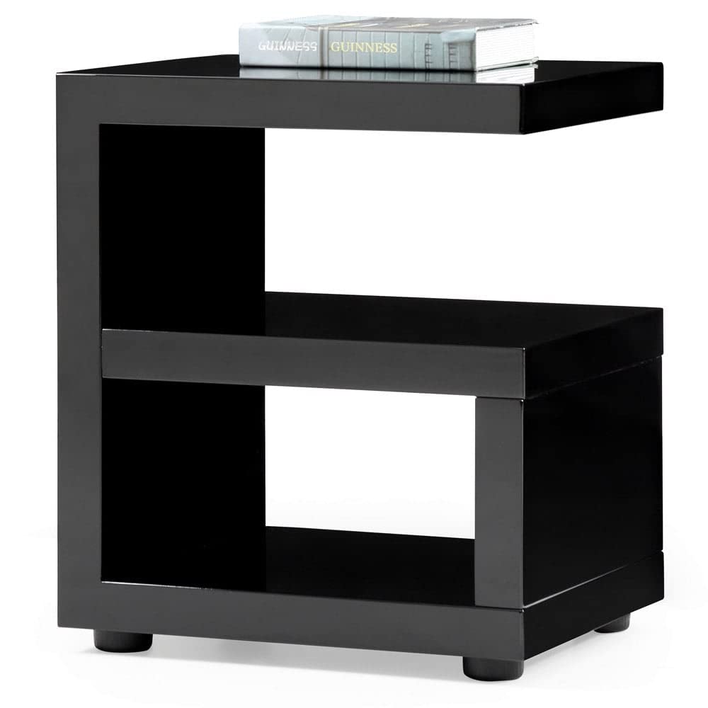 ZURI Furniture Jayden High Gloss Modern Side Table - Black Nightstand for Bedroom, Living Room, or Office - Contemporary Accent Table with Sleek Design