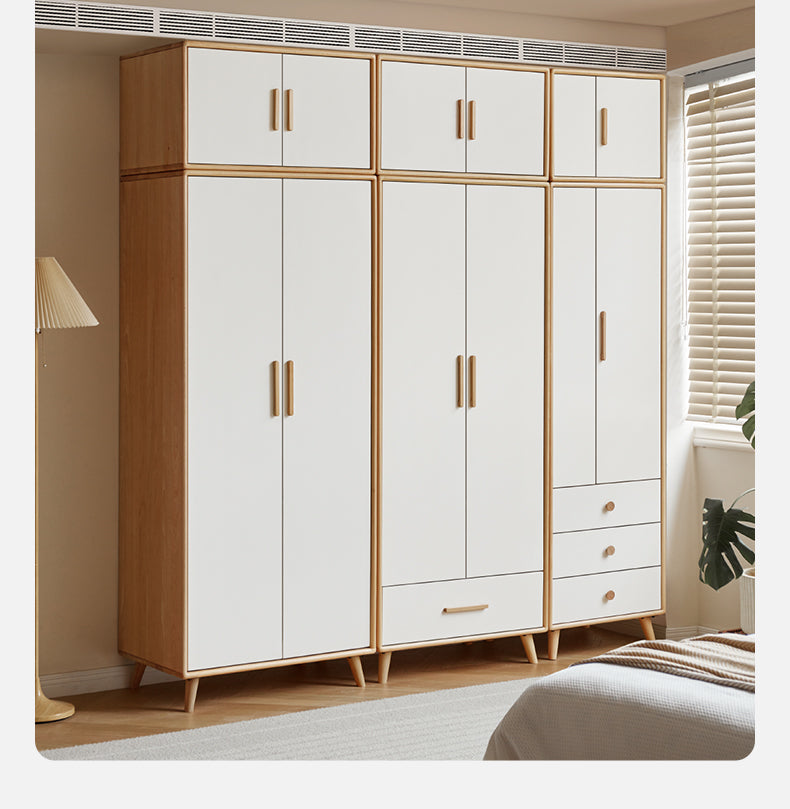 Solid Beech Wood Wardrobe Set - Modern Closet Organizer for Bedroom, Living Room & Office Storage
