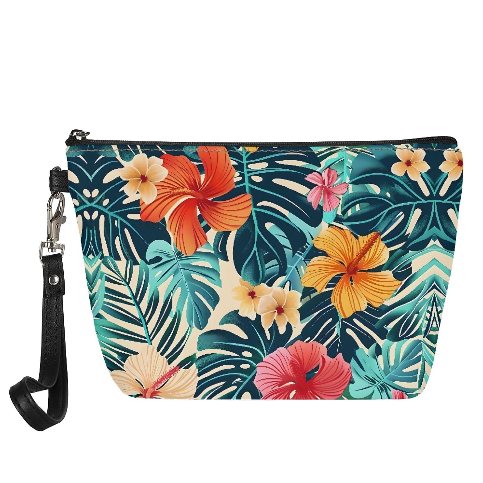 Premium Hibiscus Red Hawaiian Flower Cosmetic Bag for Women - Travel Makeup Pouch with Zipper Closure | Perfect for Vacation, Beach Trips & Daily Essentials Organization