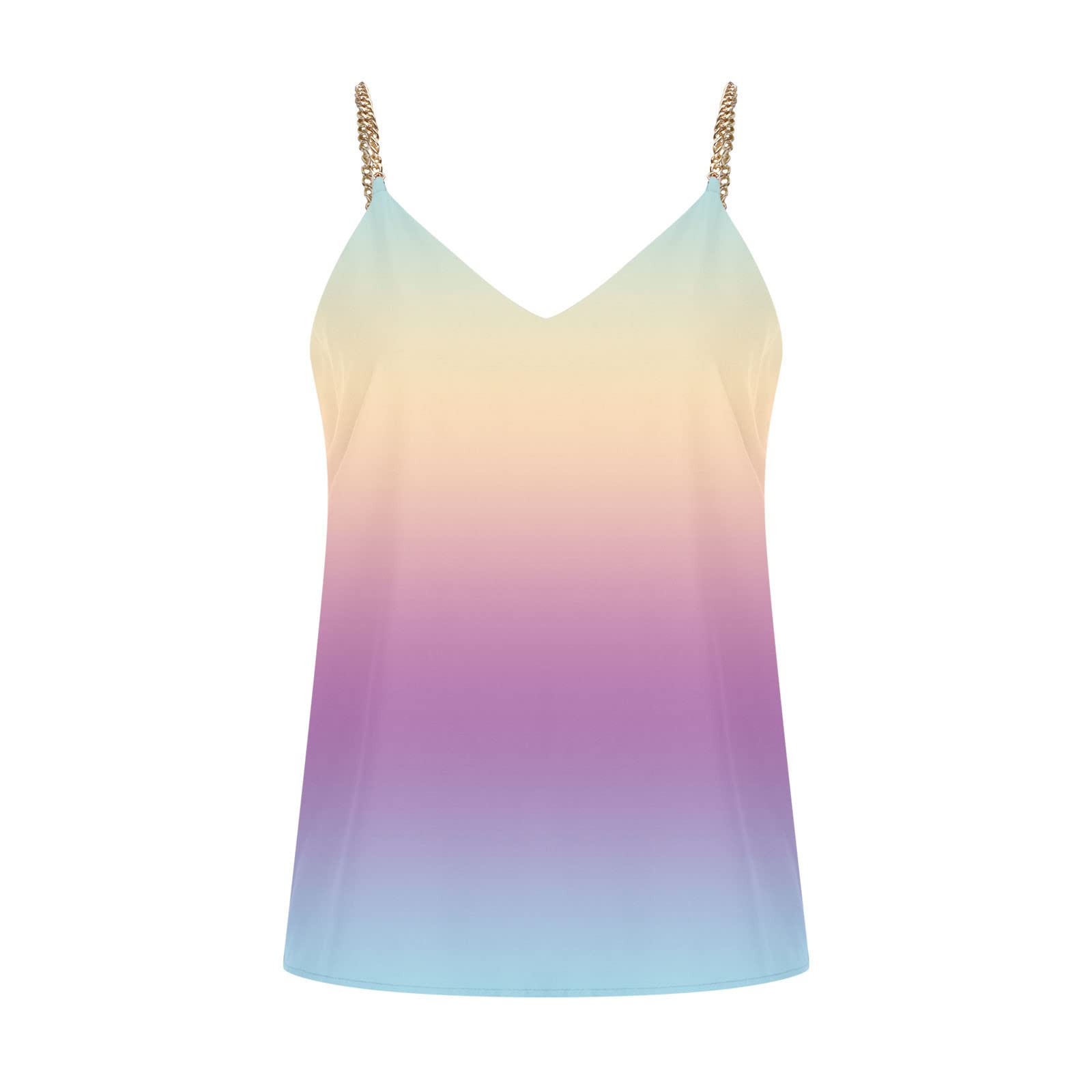 Trendy Women's Graphic Tank Tops - Gradient Camisole with Metal Chain Detail | Sexy V-Neck Sleeveless Shirt & Spaghetti Strap Vest | Perfect for Summer Outfits, Beach Wear & Night Out Fashion