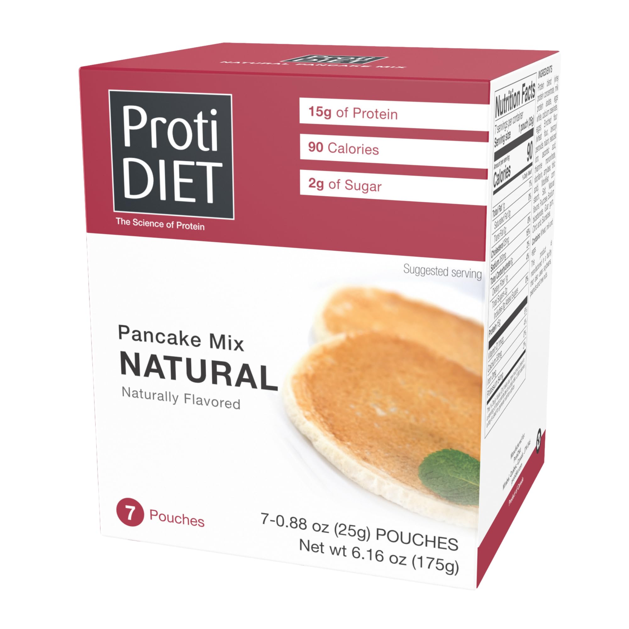 ProtiDIET Naturally Flavored Protein Pancake Mix - Low Fat High Protein Breakfast & Snack - Nutrient-Rich Pancake Mix for Weight Loss & Fitness - 7 Single-Serve Packets (Great for Gym, Work & Travel)