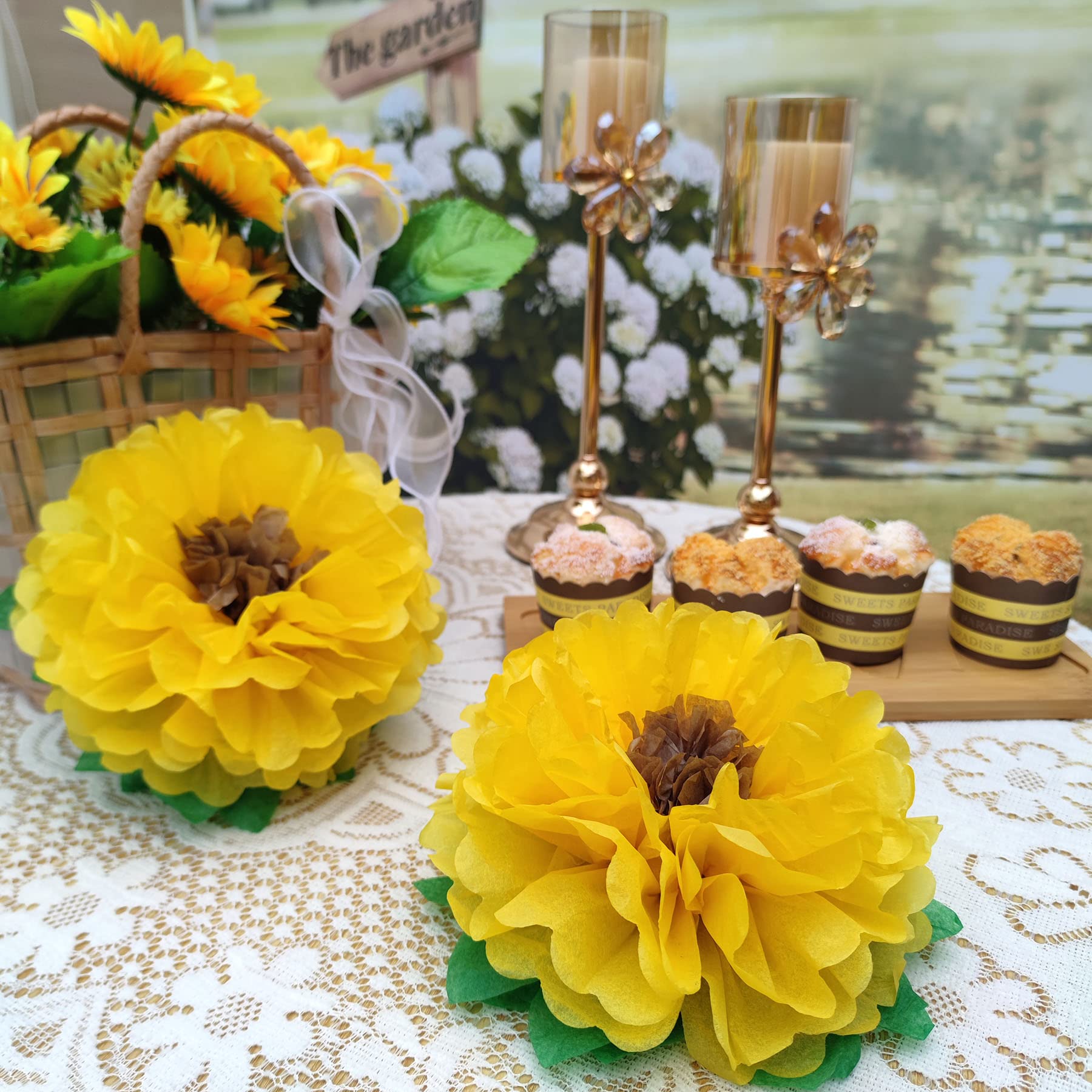 Sunflower Tissue Paper Decorations - Pack of 6 for Wall Decor, Birthday Party Backdrop, Home & Wedding Decorations | Perfect for Spring Parties, Baby Showers & DIY Crafts