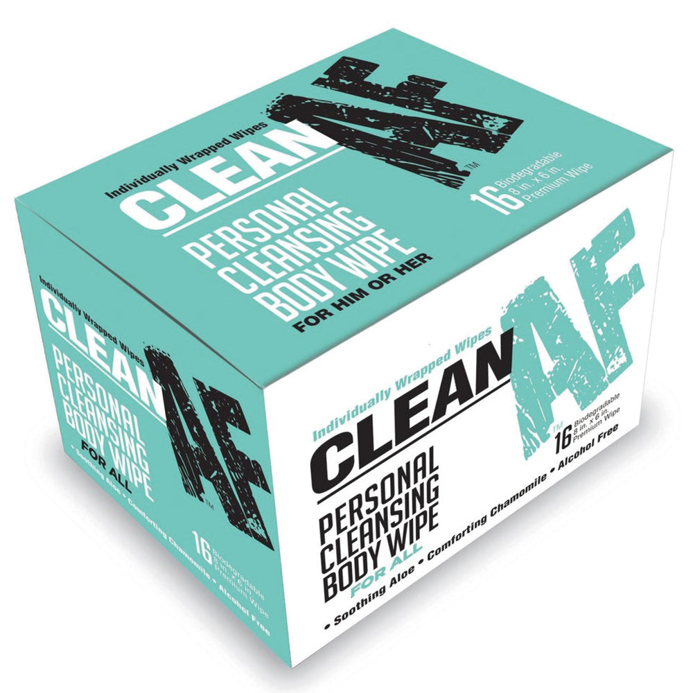 Clean AF Biodegradable Personal Cleansing Body Wipes - 16 Pack | Eco-Friendly Flushable Wipes for Travel, Gym & Outdoor Activities