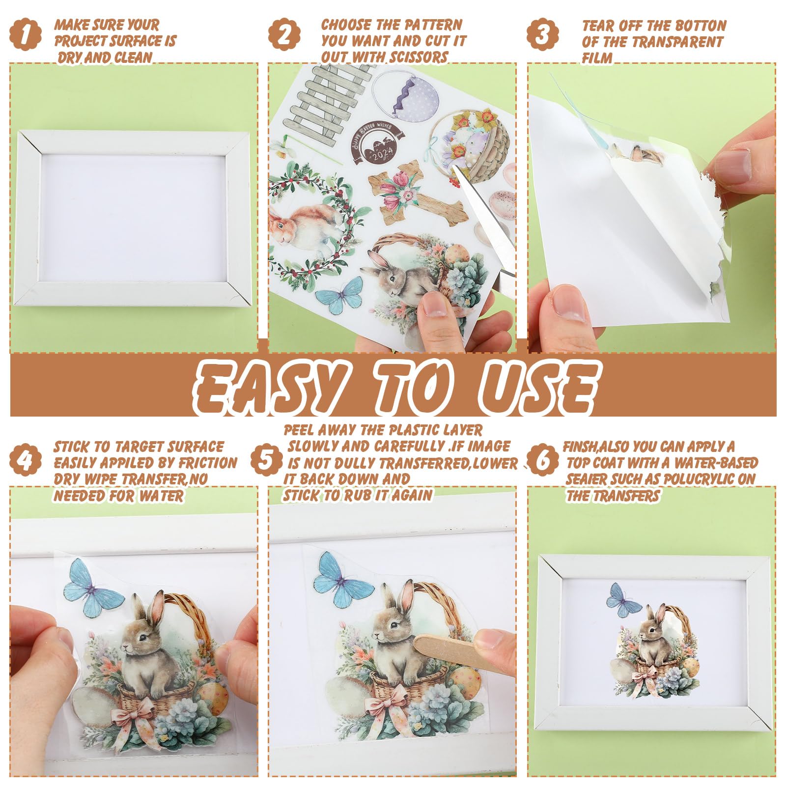 25 Sheets Easter Rub-On Transfer Stickers - DIY Crafts, Furniture Decor, Easter Bunny Egg Truck Garland - Wood, Fabric, Home DIY Projects (5.9