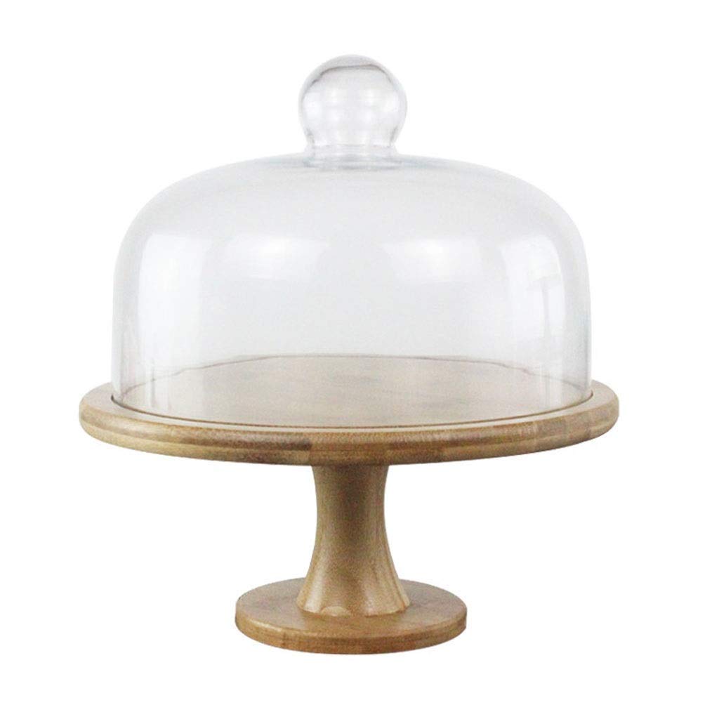 Modern Glass Cake Stand with Wooden Base - Elegant Dessert Display for Cakes, Fruits & Afternoon Tea - Perfect for Weddings, Parties & Bakery Showcases