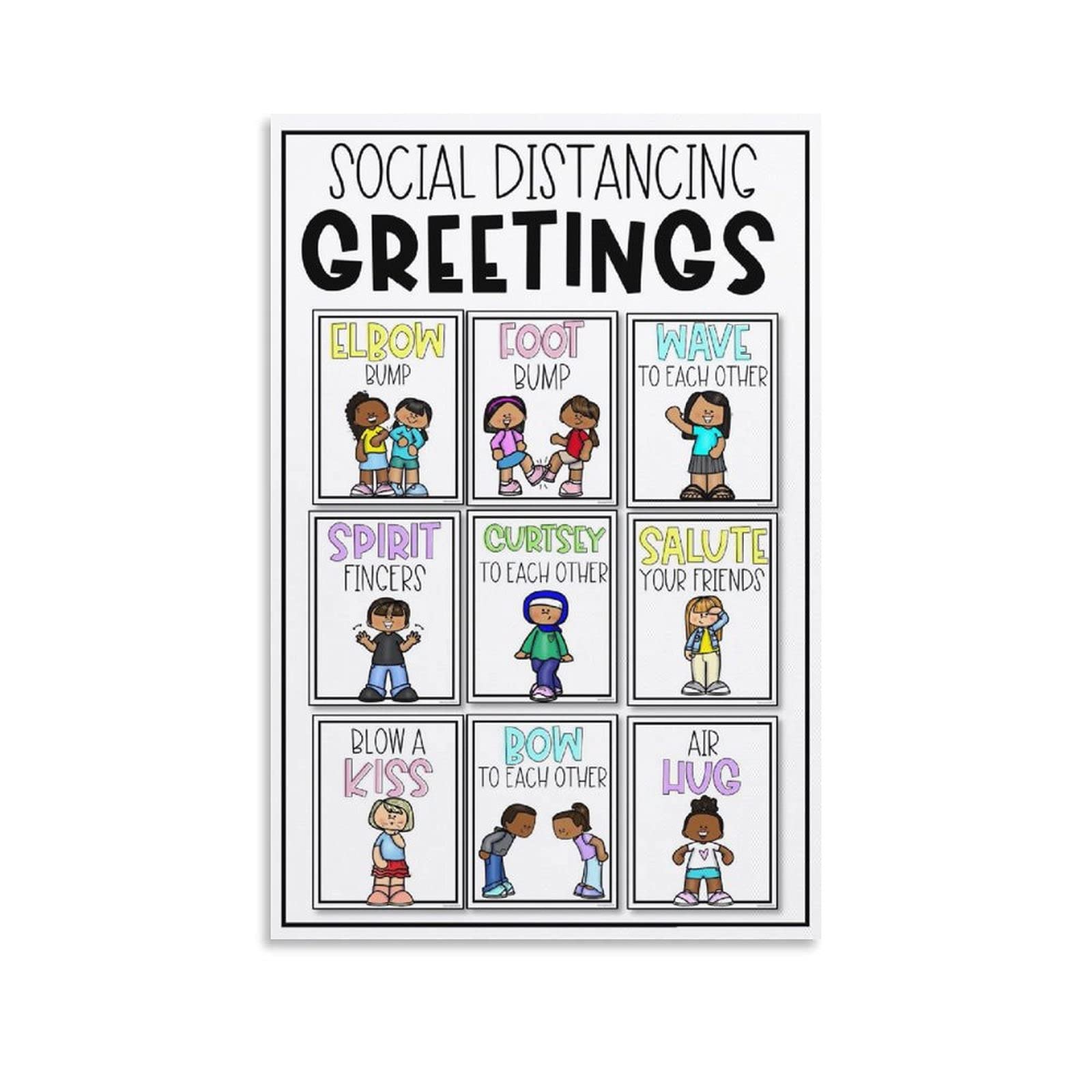 Social Distancing Greetings Canvas Print Poster - Modern Home Decor for Bedroom, Bathroom & Living Room - 20x30inch (50x75cm) Wall Art - Perfect for Family Spaces, Offices & Gift Giving