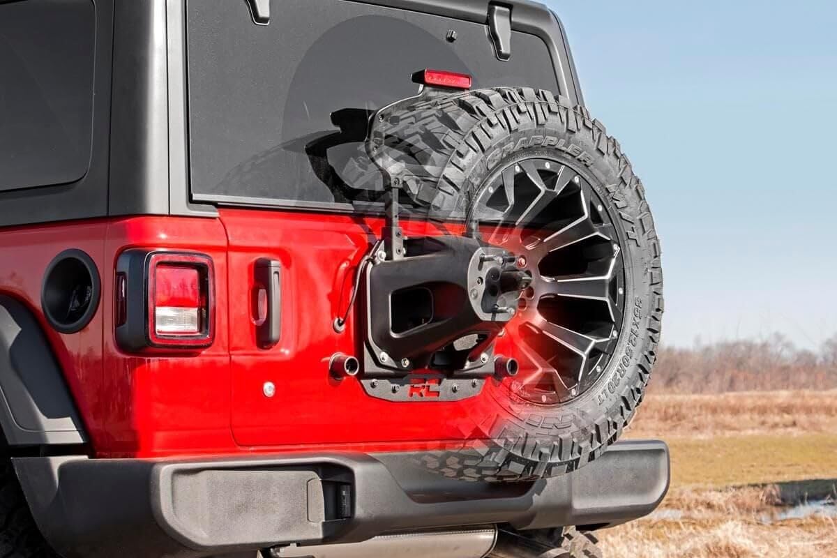 Rough Country Spare Tire Relocation Bracket for 2018-2024 Jeep Wrangler JL (Model 10529) - Heavy Duty Off-Road Accessory for Enhanced Rear Visibility & Tire Protection