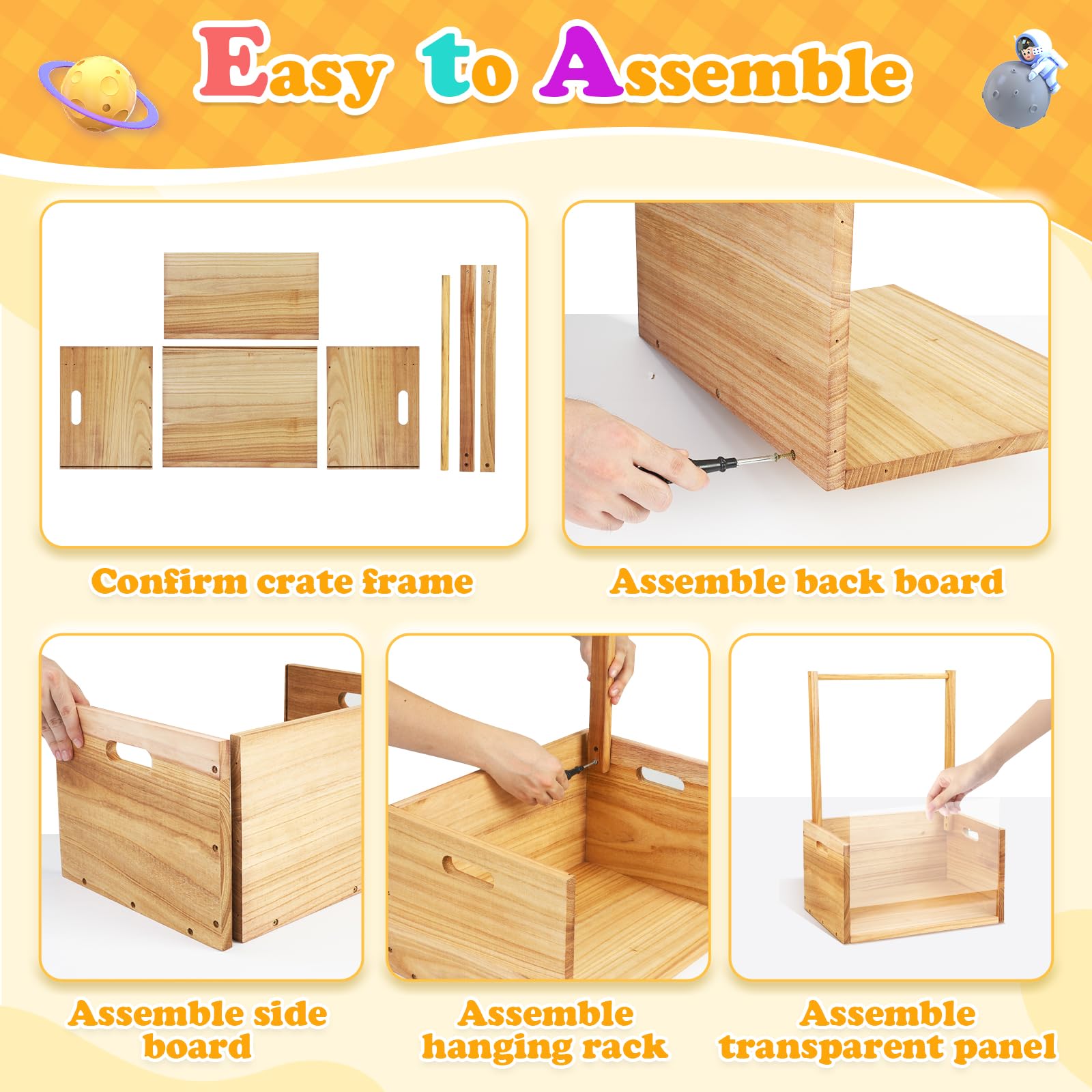 Orionstar Wooden Baby Shower Gift Crate with Handle - Baby Clothes Storage Basket for Newborn Essentials - Perfect Baby Shower Gift for New Parents & Nursery Organization