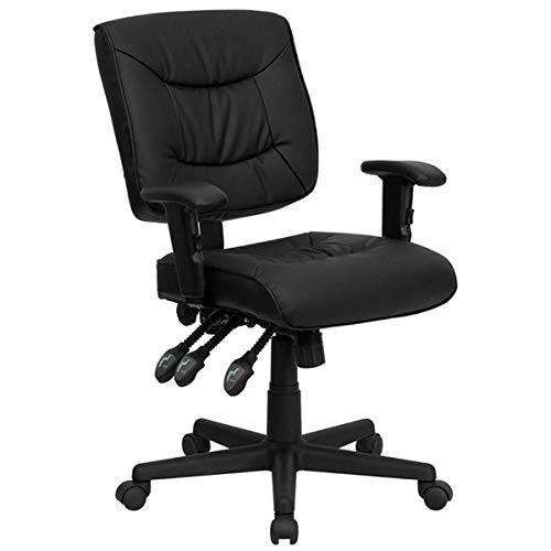 Black Leather Mid-Back Ergonomic Office Chair - Adjustable Arms & Lumbar Support, Multi-Functional Task Chair for Computer Work, Gaming & Home Office | Perfect for Professionals, Students & Remote Workers