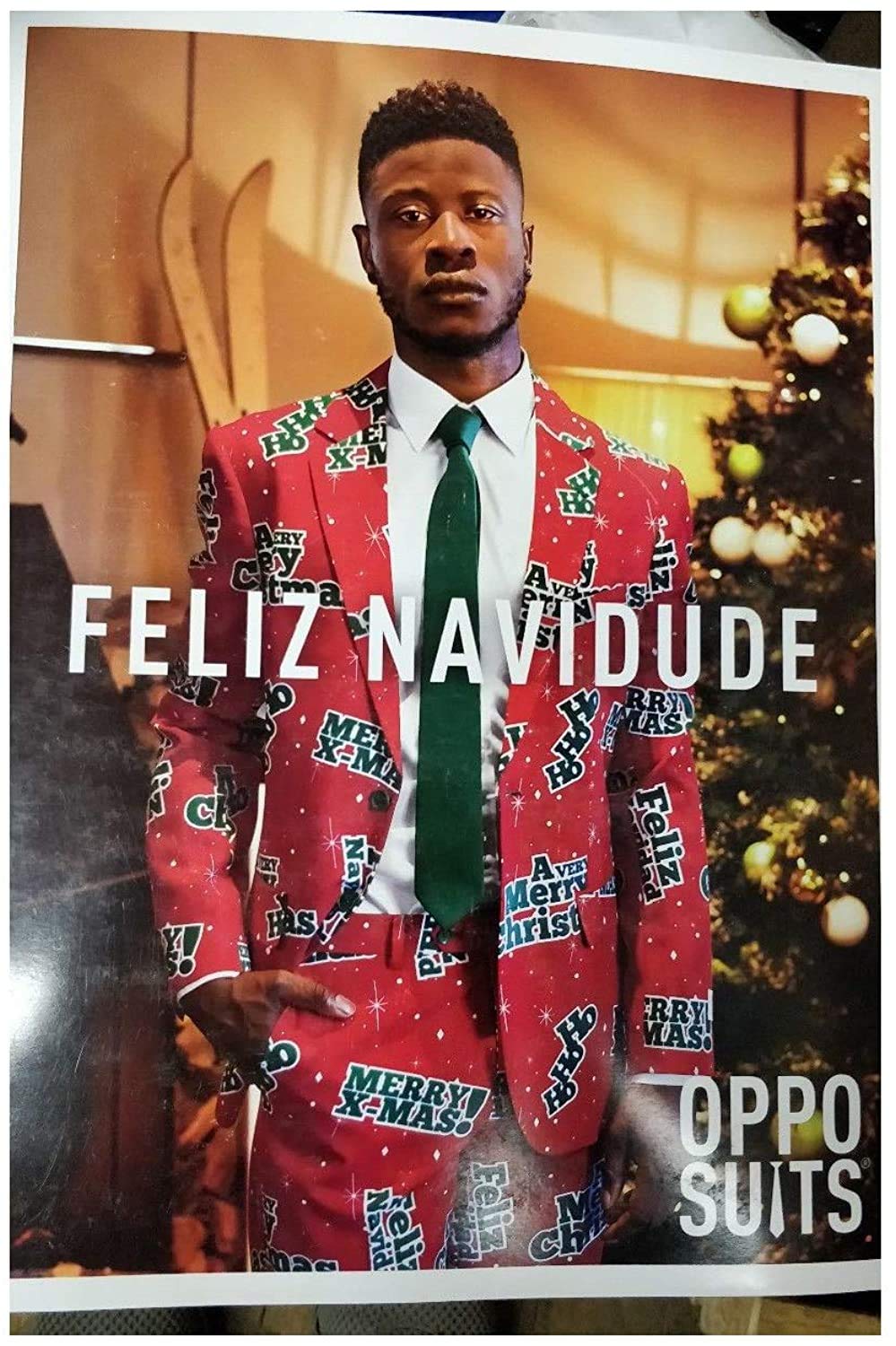 Opposuits Christmas Suits for Men - Feliz Navidude Ugly Xmas Suit Set with Jacket, Pants & Tie | Size US36 | Perfect for Holiday Parties, Office Events & Festive Gatherings