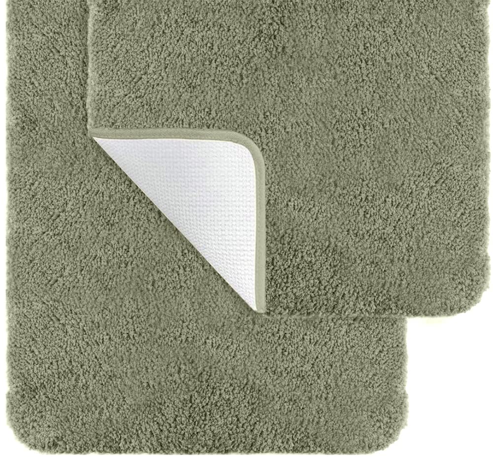 Premium Luxury Bath Rug Set of 2 - Ultra Soft Thick Absorbent Microfiber Bathroom Mats - Machine Washable & Quick Dry - Plush Shower & Tub Floor Mats - 17x24 Inches - Sage Green - Perfect for Bathroom, Spa & Home Decor