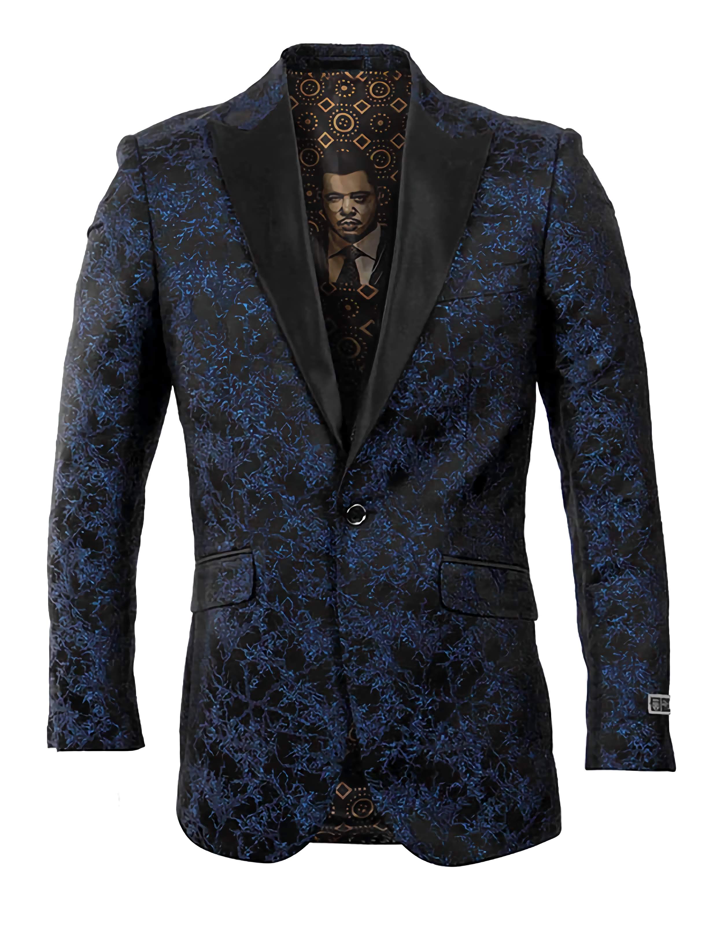 Stylish Navy Modern Fit Spider Web Brushes Pattern Sports Coat for Men | Trendy Formal & Casual Blazer | Perfect for Weddings, Office Wear & Night Out
