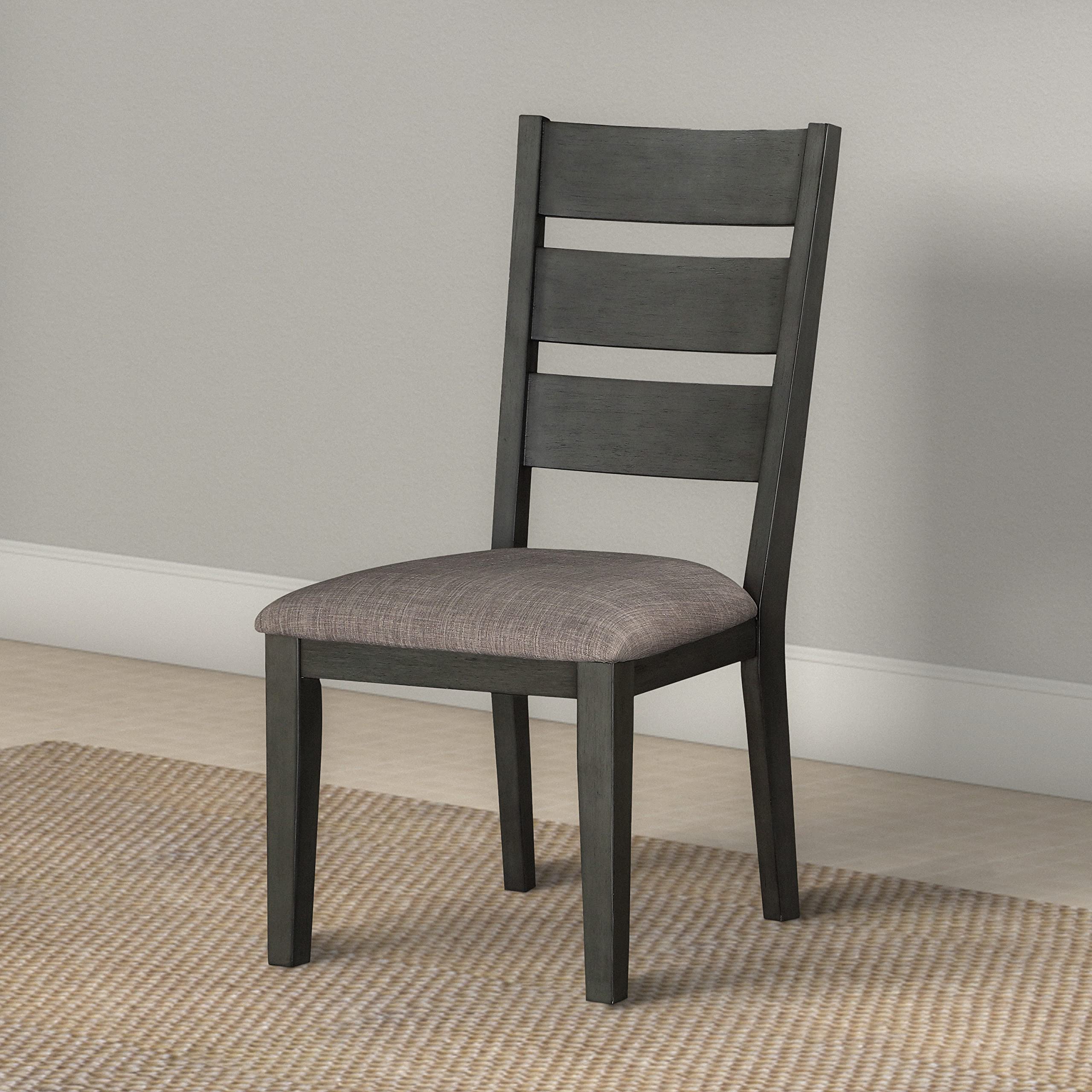 Benjara Transitional Wooden Side Chair with Fabric Padded Seat & Ladder Backrest - Gray - Perfect for Dining Room, Kitchen, or Home Office