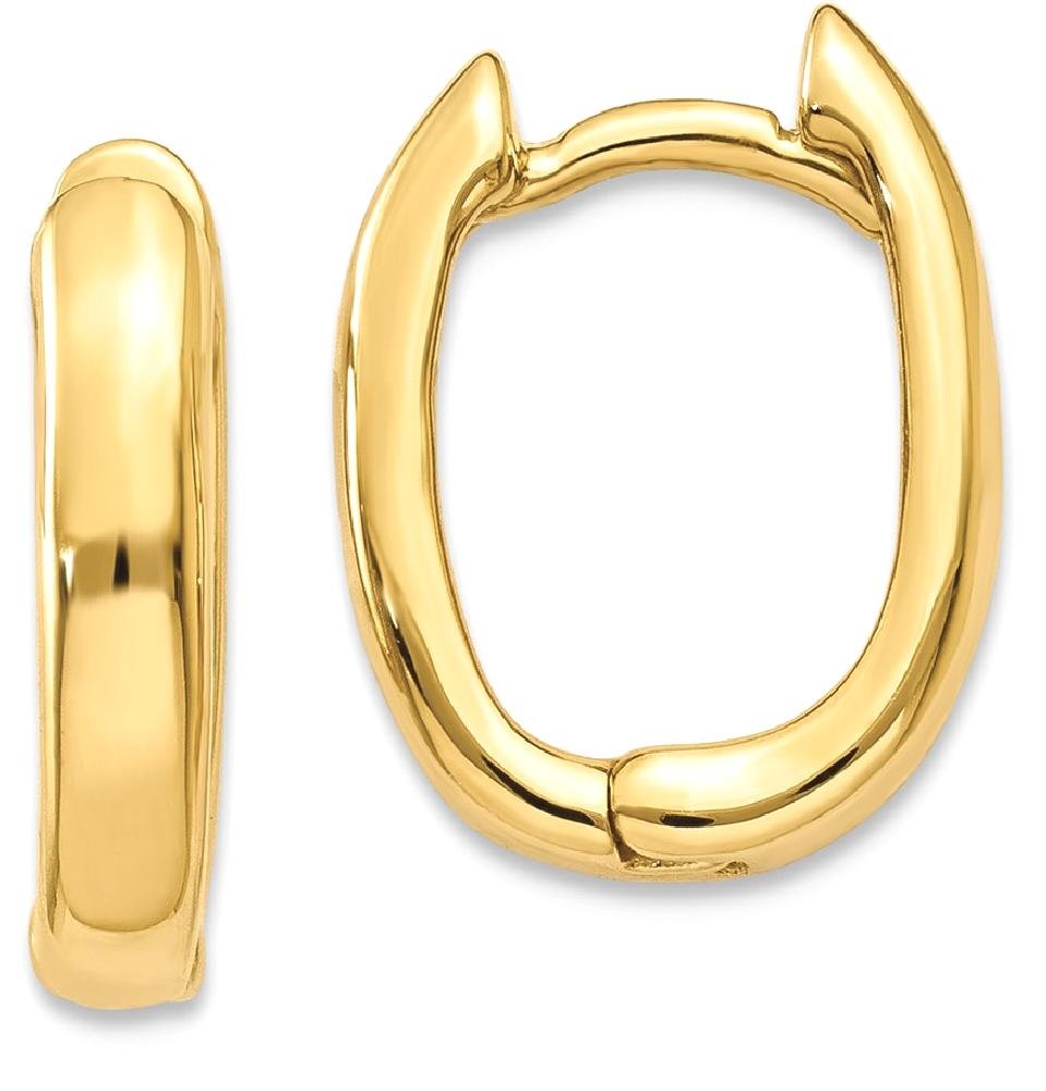 14K Solid Yellow Gold Oval Hinged Huggie Small Mini Hoop Earrings for Women - Dainty Everyday Jewelry for Work, Date Night & Special Occasions