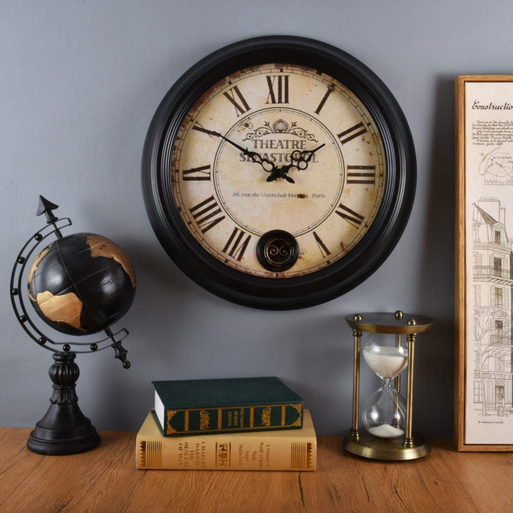 FETION Large Metal Roman Numeral Wall Clock - Silent Quartz Pendulum Clock for Indoor & Outdoor Use - Elegant Home & Garden Decor - Perfect for Living Room, Bedroom, Office, and Patio Decoration