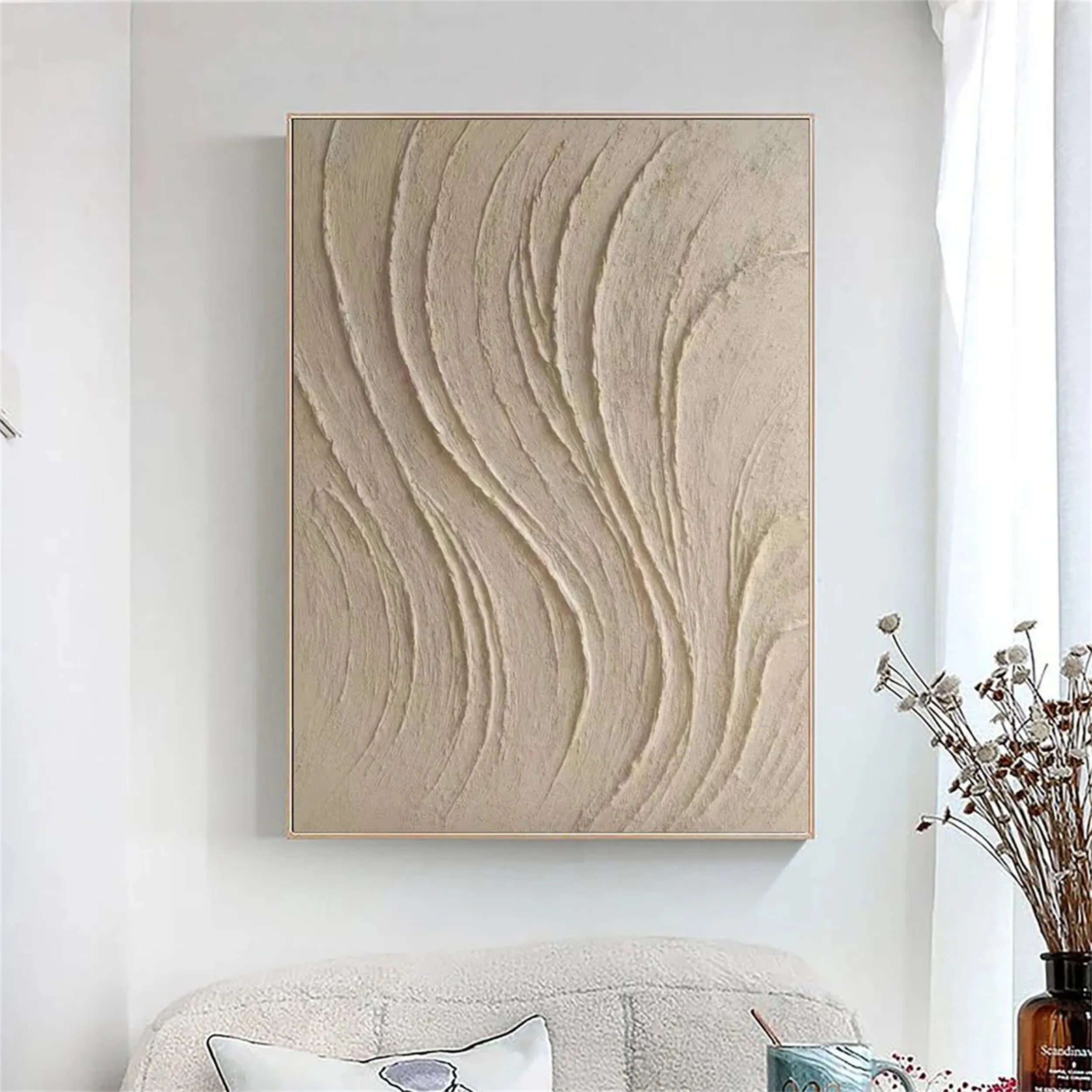 Custom Size Beige & Brown Abstract Wall Art Canvas Print #BB095 - Perfect for Living Room, Bedroom & Office Decor