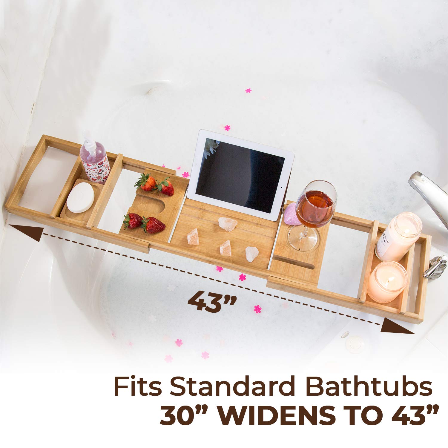 Premium Bamboo Bathtub Tray Caddy - Expandable Foldable Bath Tray for Relaxation - Unique Housewarming, Anniversary & Wedding Gift for Couples - Perfect for Reading, Wine, Candles & Spa Nights