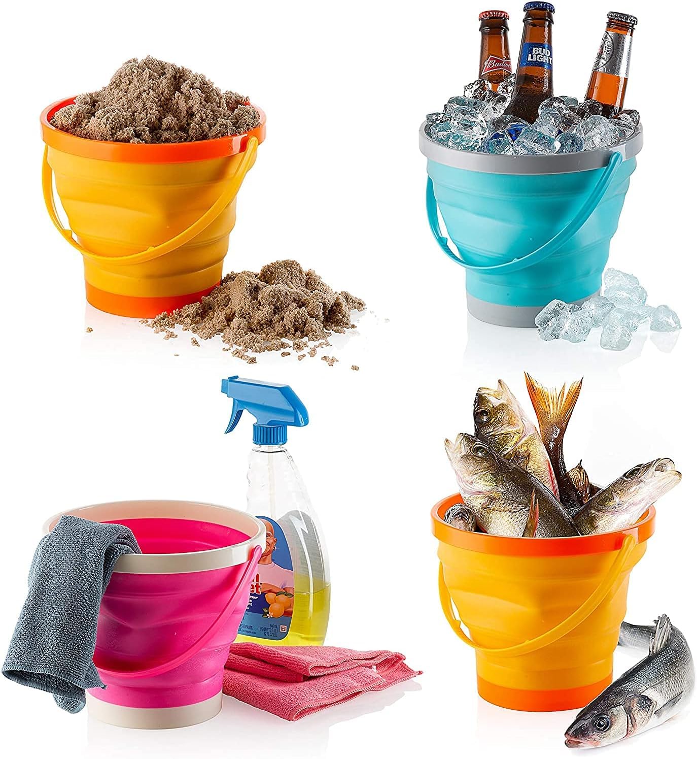 3-Pack Large Foldable Collapsible Buckets - 1.5 Gallon (5 Liter) Multi-Purpose Pail for Beach, Camping, Fishing | Water & Food Storage, Pet Bowls for Dogs & Cats | Portable for Outdoor Activities, Gardening, Car Washing & Emergency Use