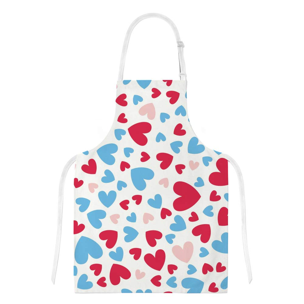 Heat-Resistant Cooking Apron with Microwave Oven Mitts & Pot Holder Set - Red Pink Blue Hearts Design for Grilling, Baking & Kitchen Decor (3-Piece Kitchen Accessories) - Perfect for BBQ, Baking & Home Cooking Protection