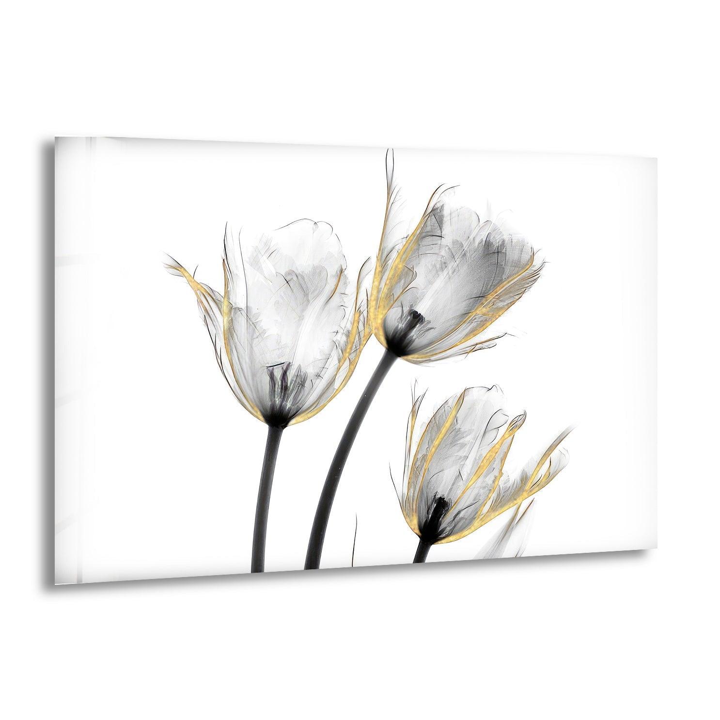 Albert Koetsier Gold Embellished Tulips Glass Wall Art - Handcrafted Floral Home Decor for Living Room, Bedroom & Office - Elegant Gift Idea for Housewarming & Wedding