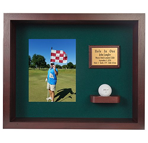 Premium Golf Ball Shadowbox Display Case - Personalized Engraved Plaque for Hole in One Memorabilia | Vertical Wall Mount Design with Cherry Finish | Holds Golf Ball, Scorecard & Photo | Perfect for Man Cave, Office Decor or Golf Lover Gift
