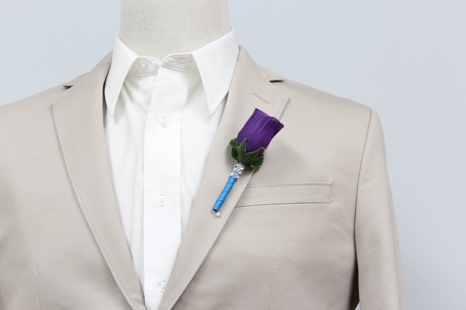Angel Isabella Boutonniere - Elegant Purple Rose Corsage with Turquoise Malibu Ribbon for Weddings, Prom & Special Events | Handmade Floral Accessory