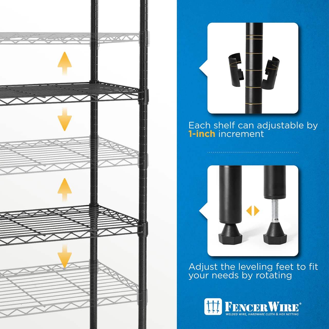 3/4/5-Tier Adjustable Height Black Steel Wire Shelving Unit - Heavy Duty Garage Storage Organizer with Leveling Feet for Home, Office, Warehouse & Commercial Use