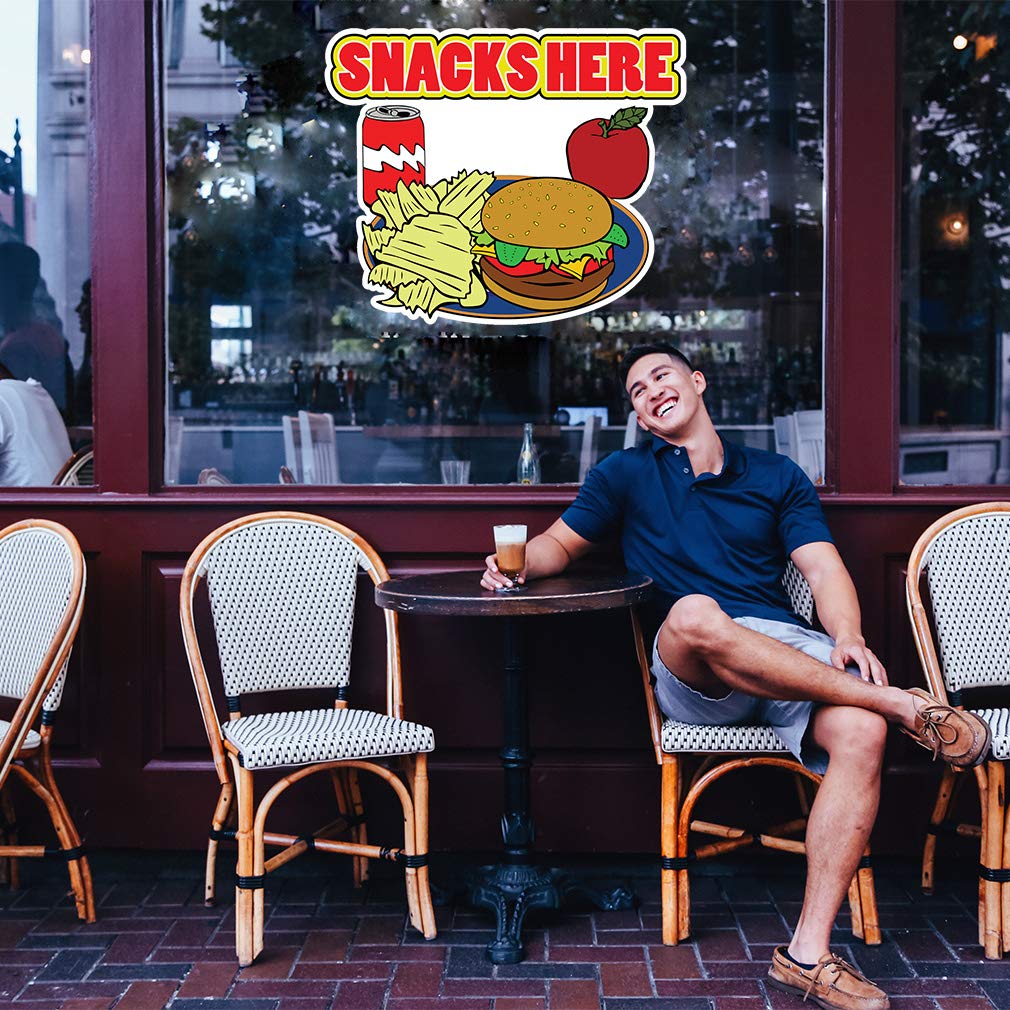 Food Truck Decals - 'Snacks Here' Concession & Restaurant Vinyl Stickers - 14 Inch Die-Cut Signs for Food Trucks, Concession Stands & Mobile Vendors