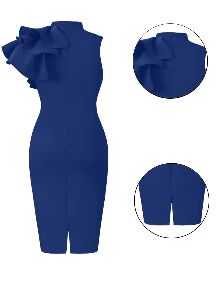 XXTAXN Women's Cocktail Bodycon Dress - Ruffle Sleeveless Formal Midi Pencil Dress in Royal Blue | Perfect for Evening Parties, Weddings & Office Events