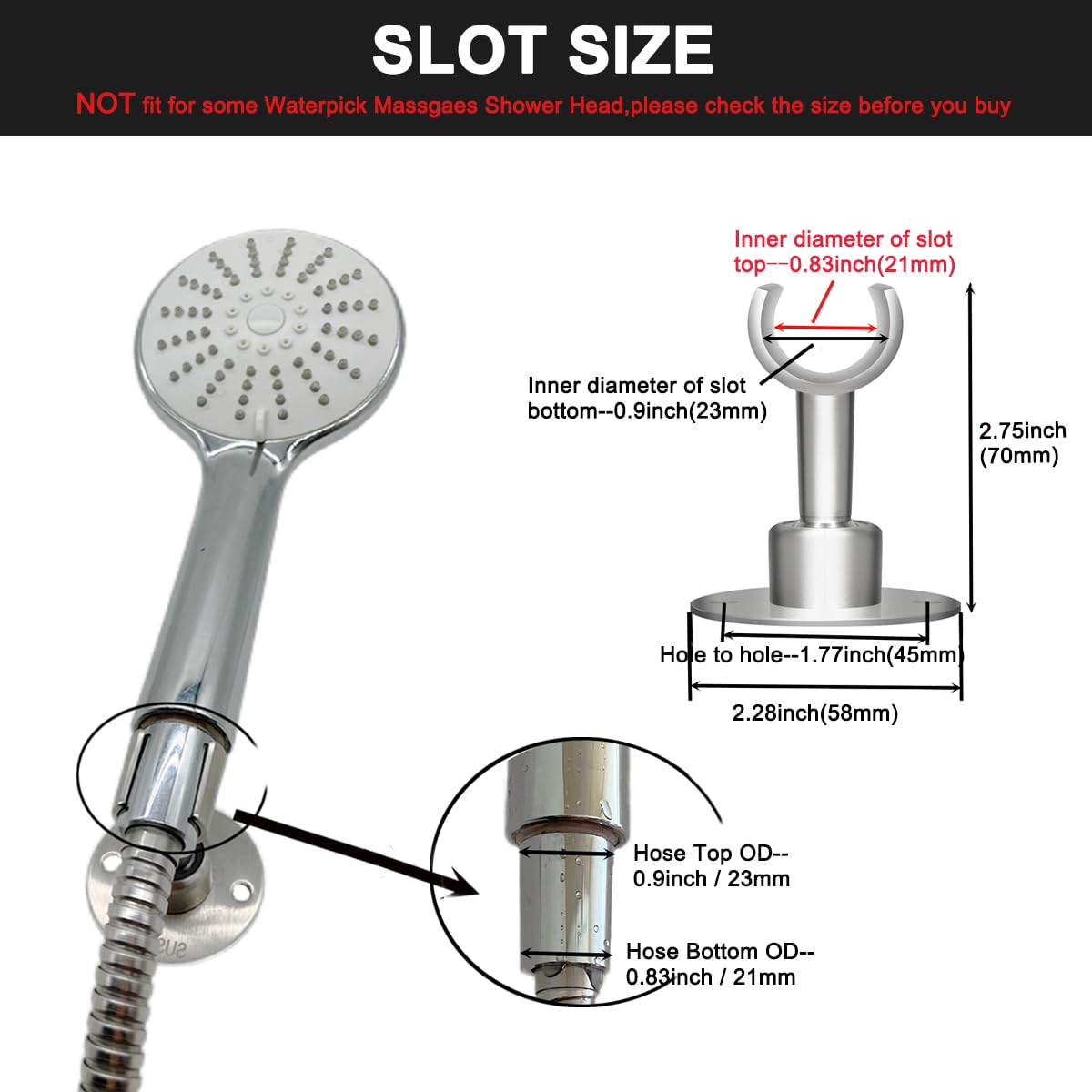 Stainless Steel Adjustable Wall Mount Shower Head Holder - Brushed Metal Handheld Shower Bracket for Bathroom, Shower Spray Mount with Secure Grip - Perfect for Home, Hotel, and Spa Use