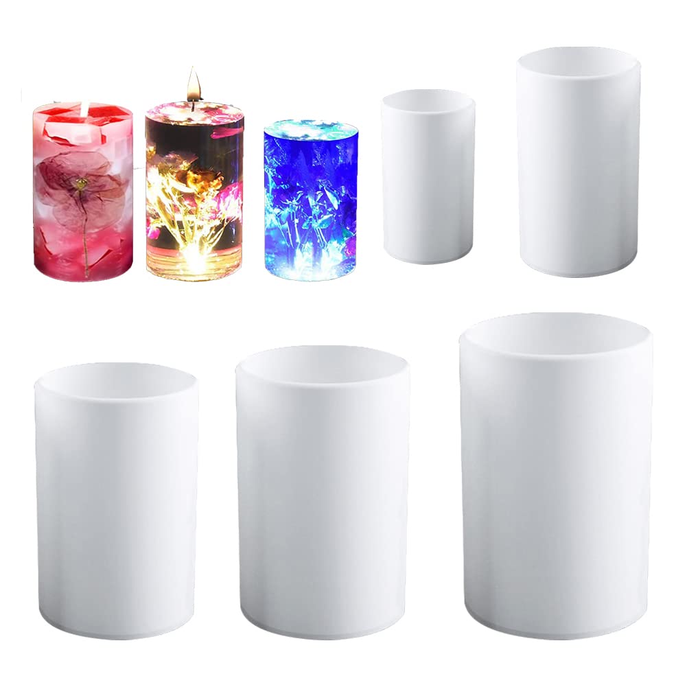 5Pcs Silicone Cylinder Candle Molds Set (20mm/30mm/40mm/50mm/60mm) - DIY Pillar Candle Making, Epoxy Resin Casting, Soap Molds for Home Decor, Wedding & Holiday Crafts