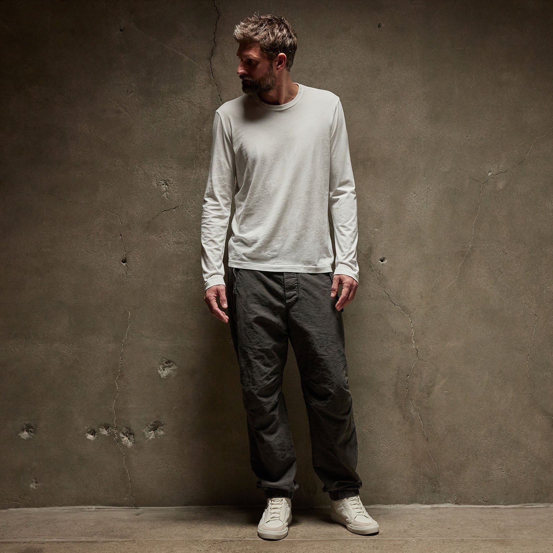 Long Sleeve Crew Neck T-Shirt for Men - Soft Cotton White Tee - Casual Wear & Layering Essential