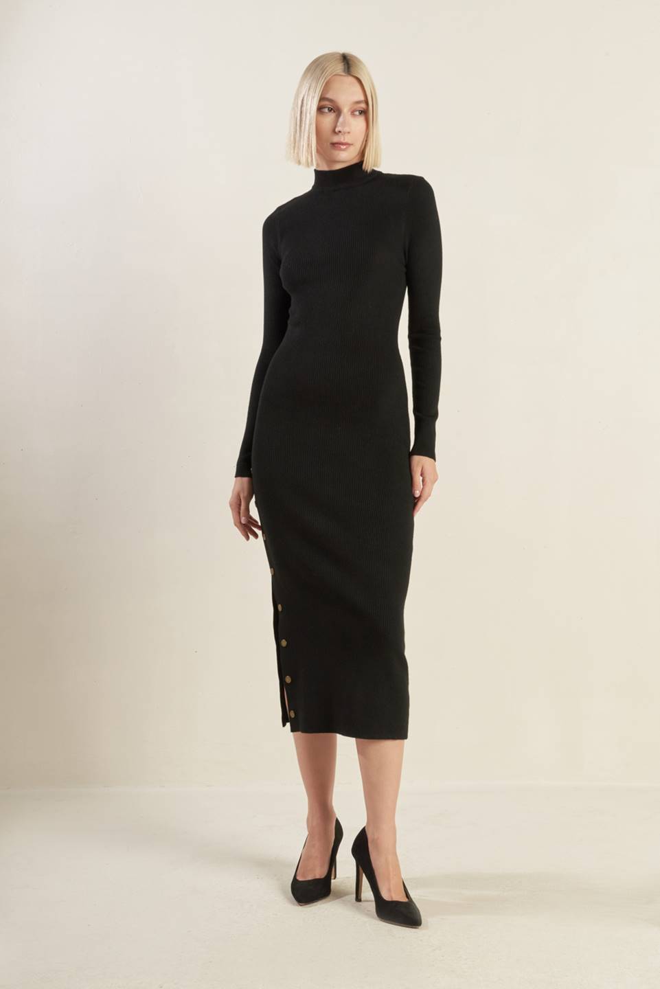 Modern Muse Black High Neck Sweater Dress for Women - Elegant Winter Knit Dress for Office, Party & Casual Wear