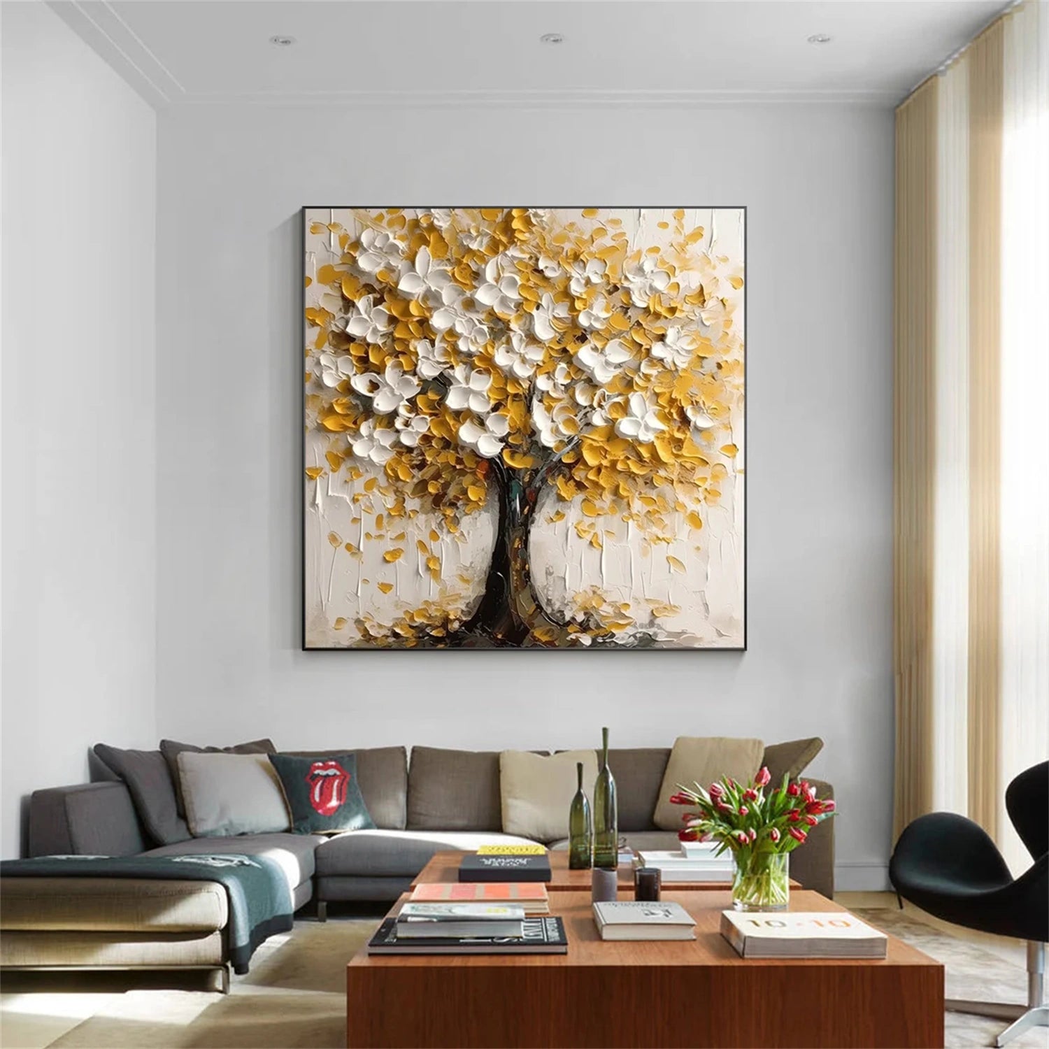 Beautiful Flower and Tree Painting #FT142 - Handmade Canvas Art for Home Decor, Living Room, Bedroom & Office Wall