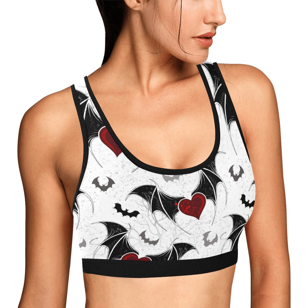 Bats and Hearts Women's Sports Bra - High Impact Workout Top for Running, Yoga & Gym - Moisture Wicking & Supportive Activewear